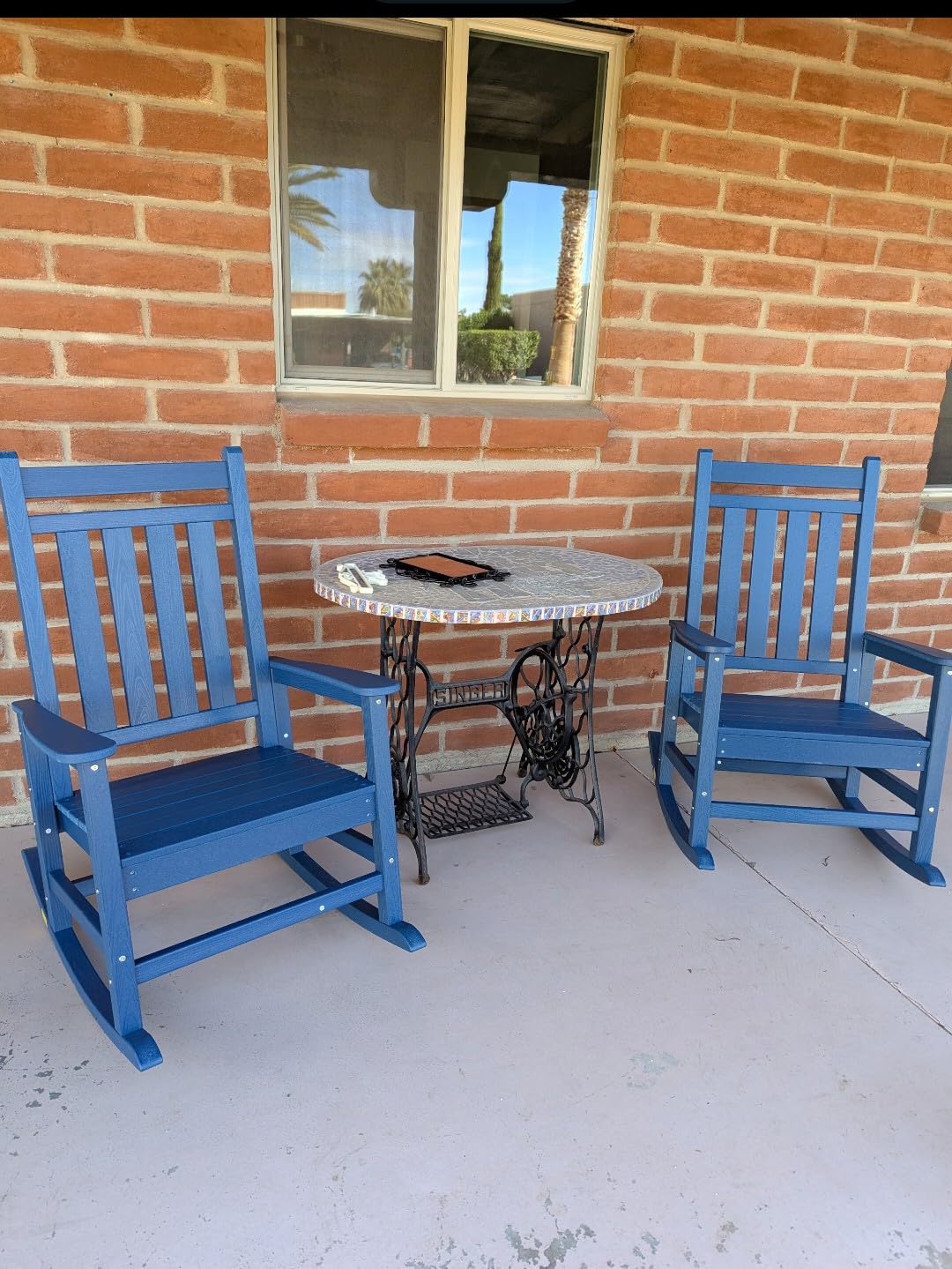 SERWALL Oversized Outdoor Rocking Chair Set of 2, HDPE Rocker for Adults, Patio Rocking Chairs for Porch, Blue customer photo 1