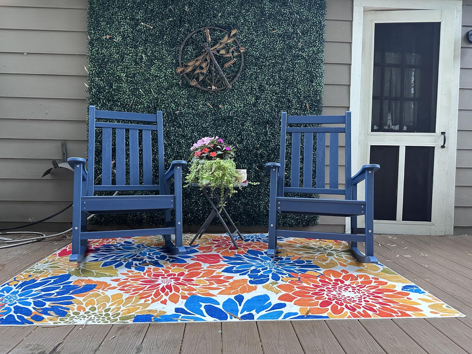 SERWALL Oversized Outdoor Rocking Chair Set of 2, HDPE Rocker for Adults, Patio Rocking Chairs for Porch, Blue customer photo 2