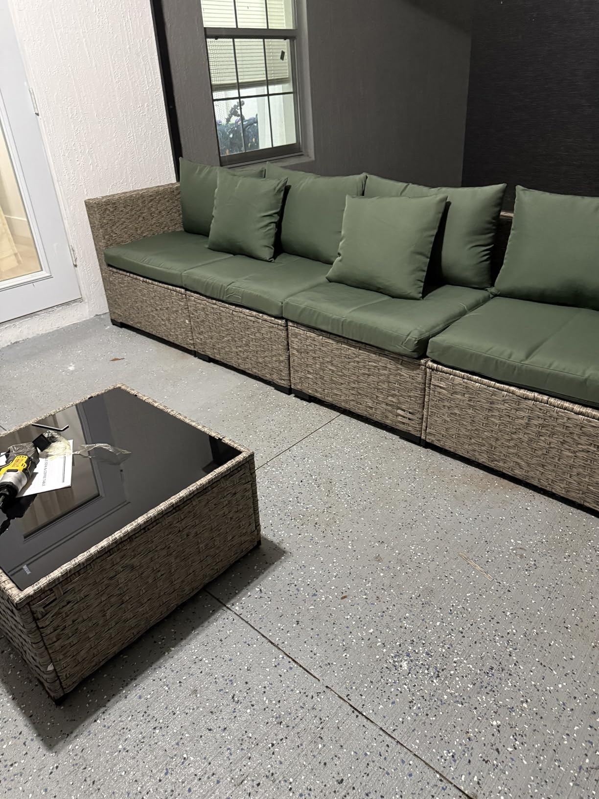 UDPATIO Outdoor Patio Furniture Set, 7 Pcs PE Wicker Sectional Sofa with Tea Table, Outdoor Conversation Set for Patio, Garden, Backyard (Green Cushions with Light Grey Rattan) customer photo 1