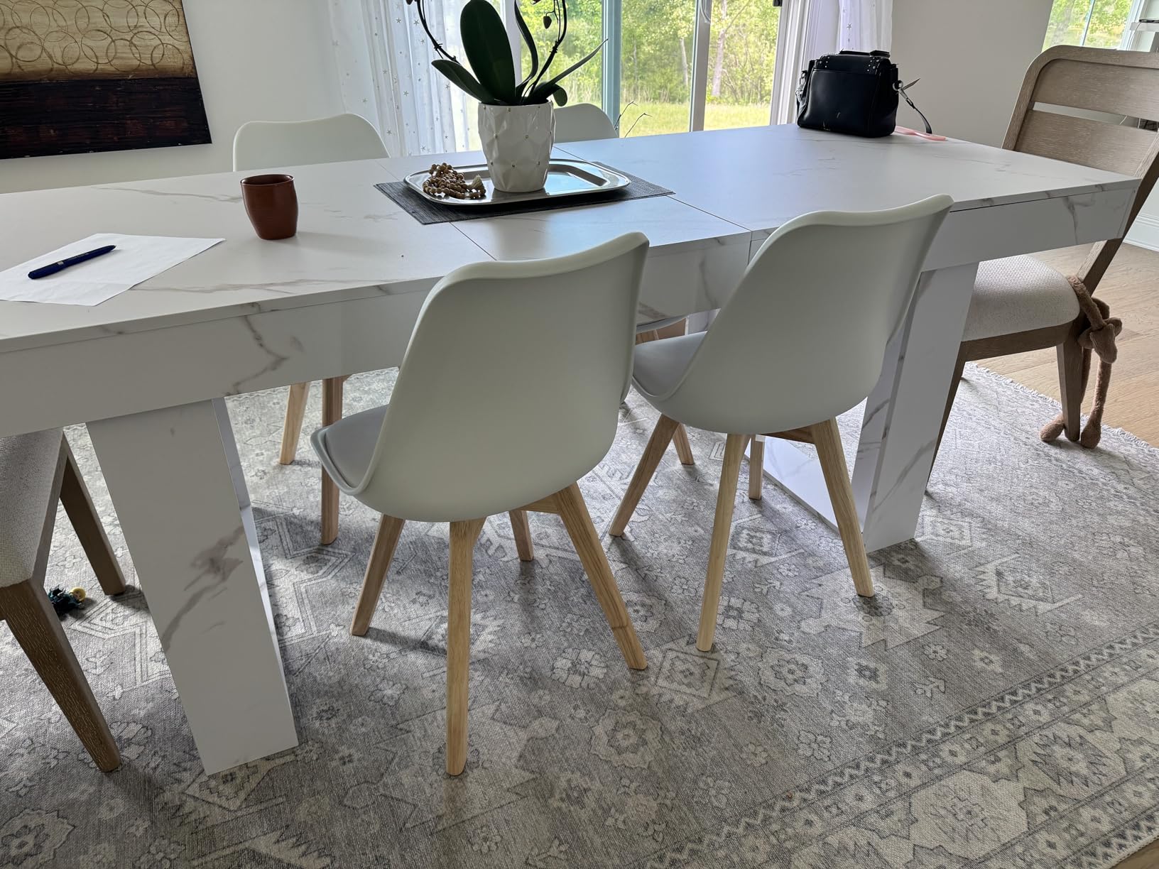OLIXIS Dining Chairs Set of 8, Mid Century Modern Chairs with Wood Legs and PU Leather Cushion, Upholstered Accent Chair, Black customer photo 1