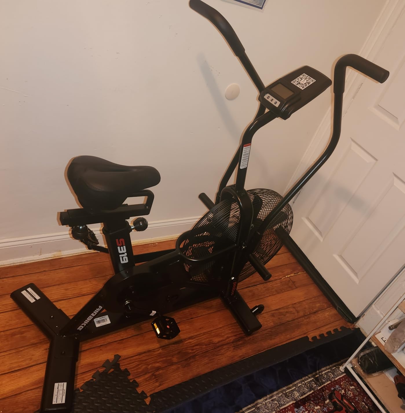 pooboo Exercise Bike, Stationary Bike for Home Gym, Air Resistance Bluetooth Fan Bike w/Dual Acction Handlebars & Dual-Layer Transmission System, Upright AirBike Indoor Cycling Bike for Cardio Workout customer photo 2