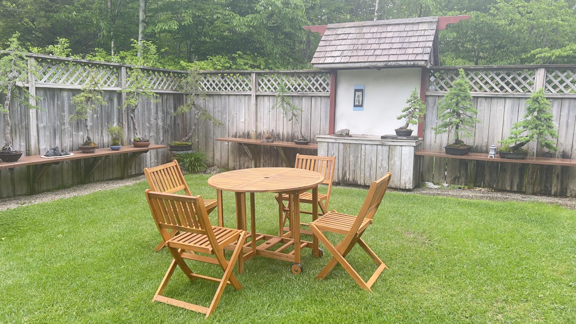 Devoko 5 PCS Patio Furniture, Patio Dining Set Acacia Wood Outdoor Table and Chairs, with 4 Folding Chairs and 37 inch Round Movable Table, Outdoor Dining Set for Lawn, Balcony, Garden (Light Brown) customer photo 2