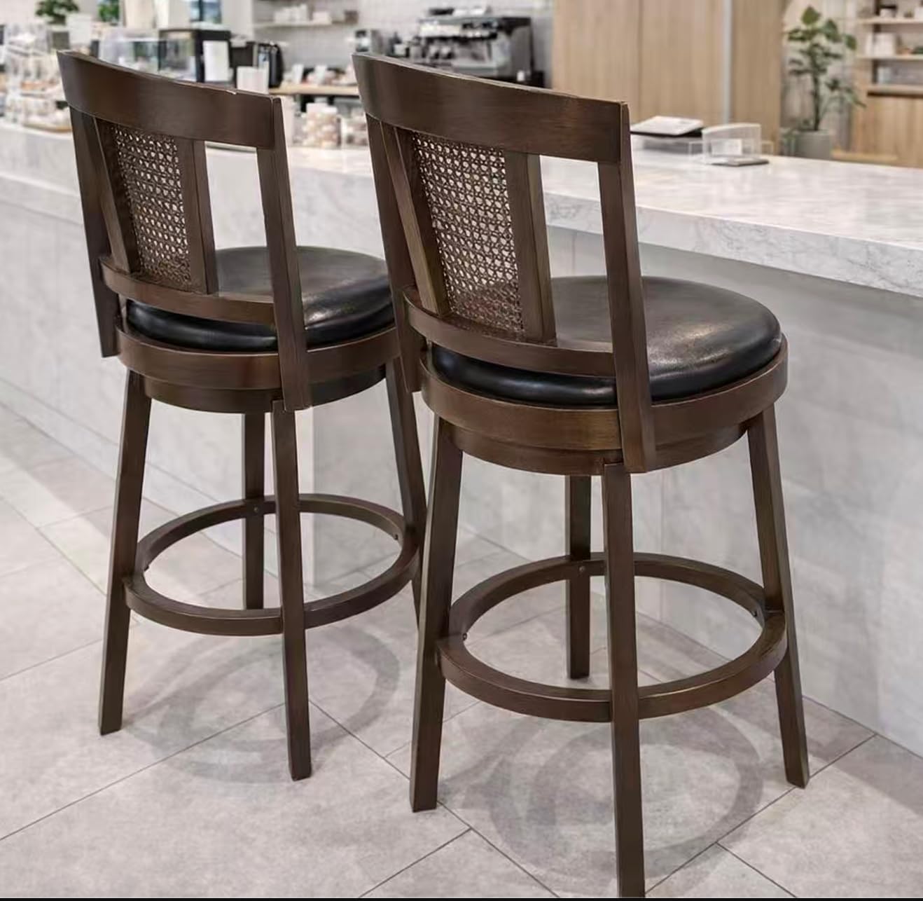 ALPHA HOME 30 Inch Bar Stools Set of 2, Wooden Swivel Bar Stools, 360 Degrees Swivel Chairs with Upholstered, Wrap-Around Footrest Countertop Chair for Pub, Kitchen, Dark Walnut/Black customer photo 1
