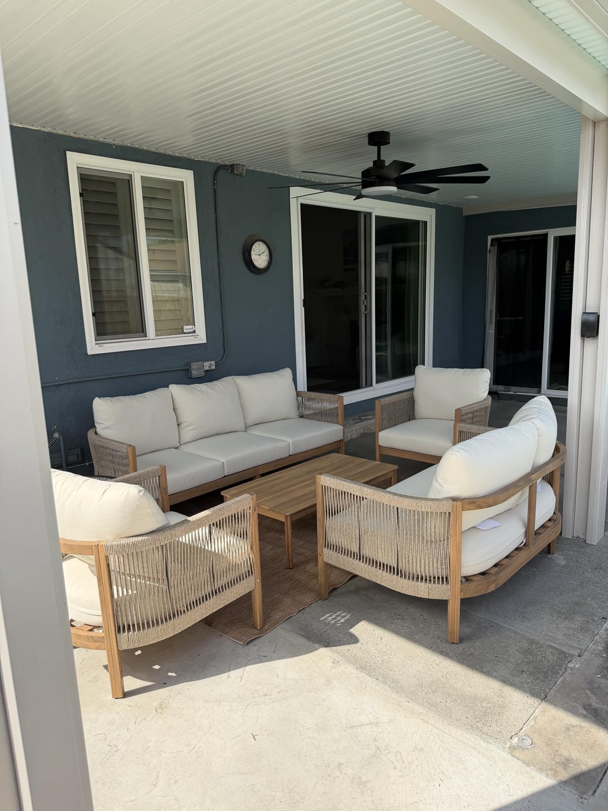 Christopher Knight Home Havets 5 Pieces Outdoor Acacia Furniture Set, Woven Rope Loveseat and Accent Club Chairs, 6