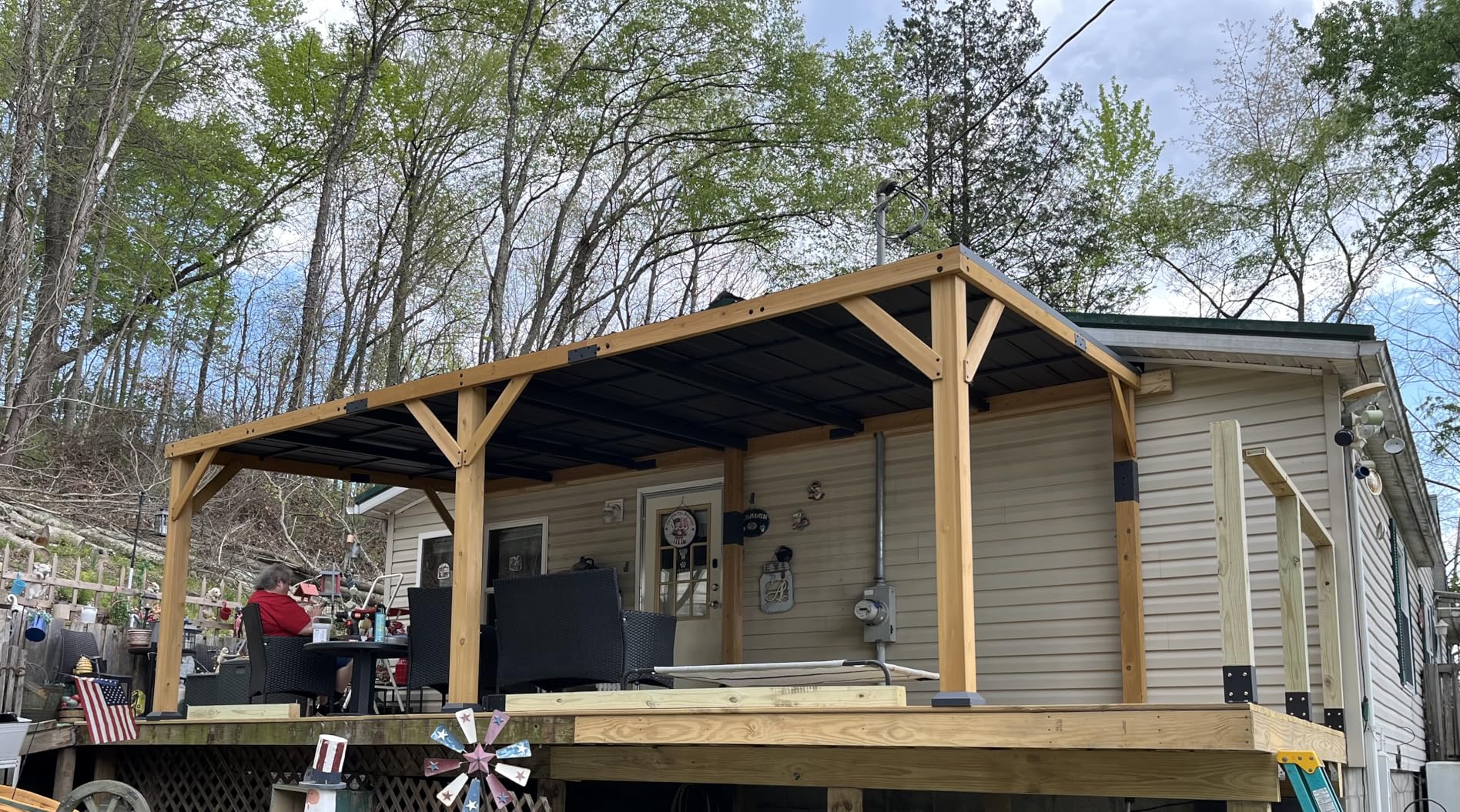 AMERLIFE 10 x 20 FT Spruce Wood Hardtop Gazebo with Sloped Galvanized Steel Roof, Heavy Duty Outdoor Pergola with Bar Shelf for Grill, BBQ, Patio, Backyard, Garden customer photo 1