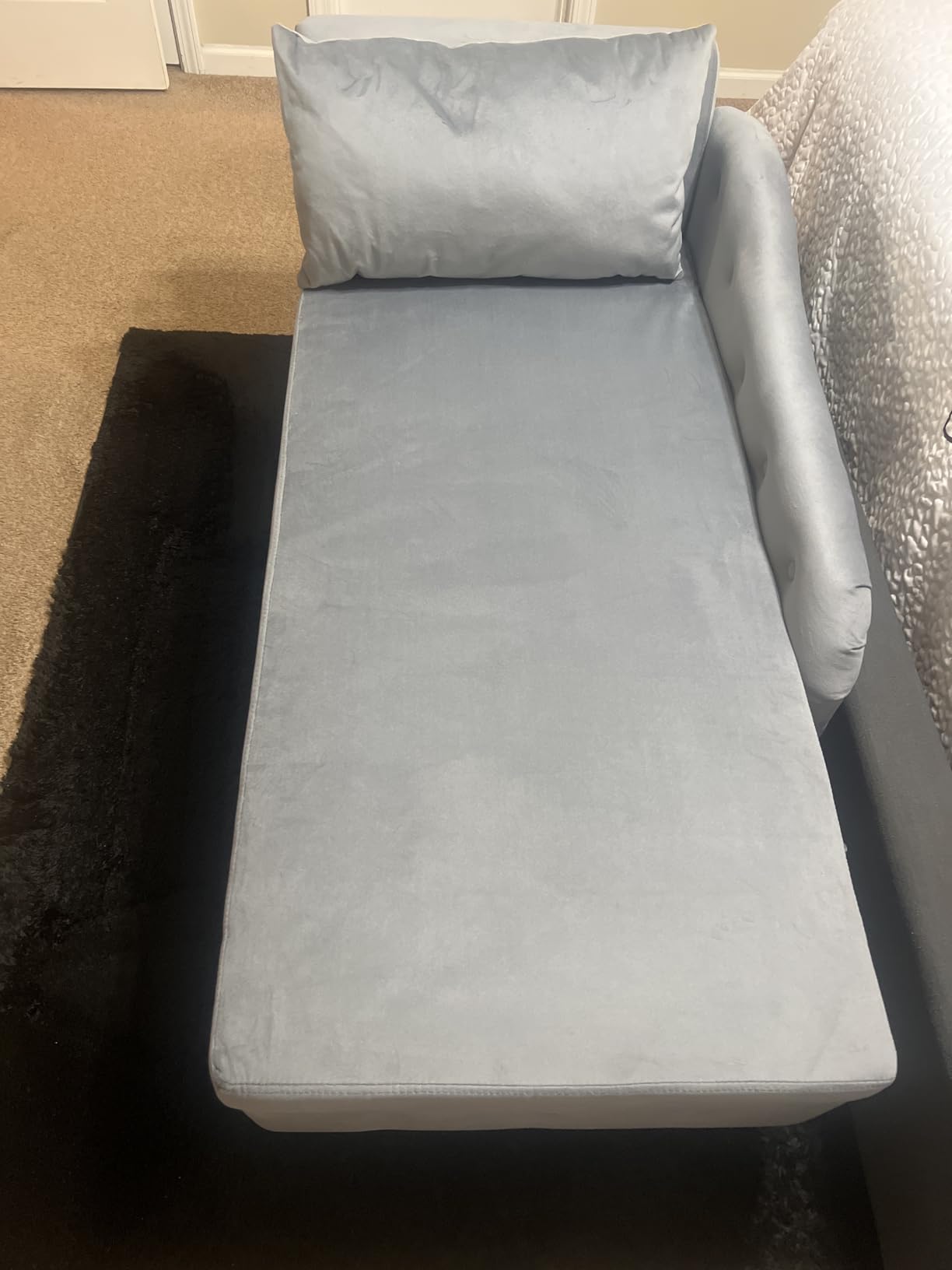 Upholstered Chaise Lounge with Right Armrest & Lumbar Pillow, Button Tufted Lounge Sofa with Storage, Lounge Chair Indoor, Modern Velvet Lounge Chair for Bedroom, Living Room and Office, Teal customer photo 1