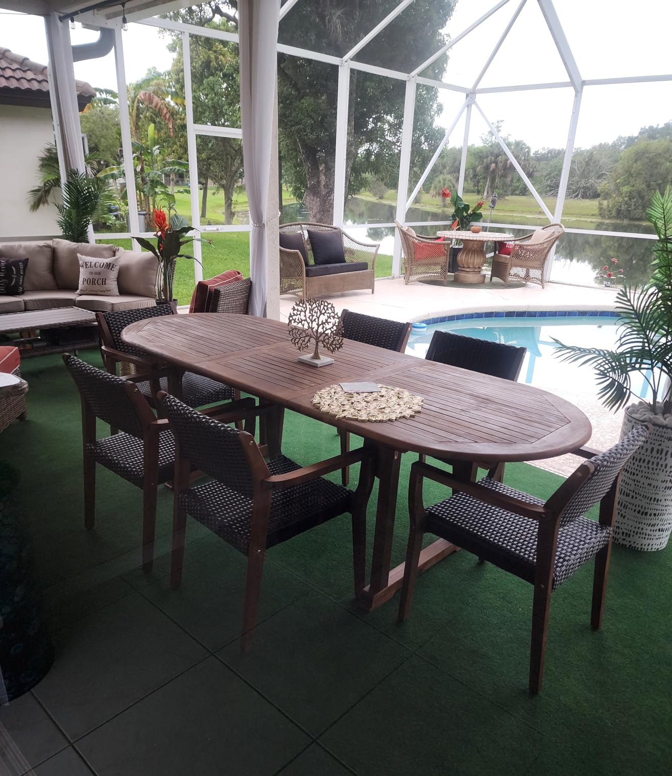 PHI VILLA 7 Pieces Acacia Wood Outdoor Dining Set for 6, Expandable Teak Wooden Table & Chairs, Large Farmhouse Furniture Set for Patio, Deck, Yard, Porch customer photo 1