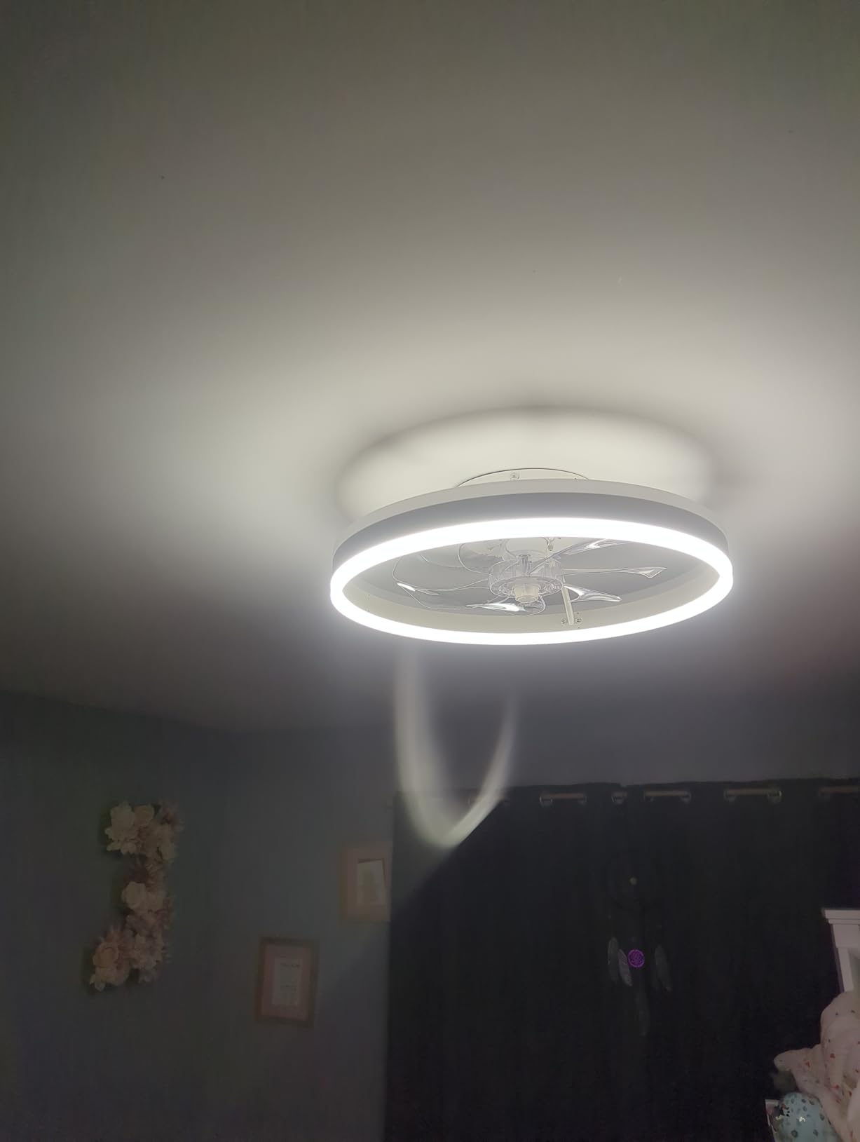 STERREN RGB Ceiling Fan with Light, 20'' Low Profile Ceiling Fans, Black Flush Mount LED Fan Light with Remote Control, Modern Bladeless Fandelier for Bedroom, Living Room, Kitchen customer photo 2