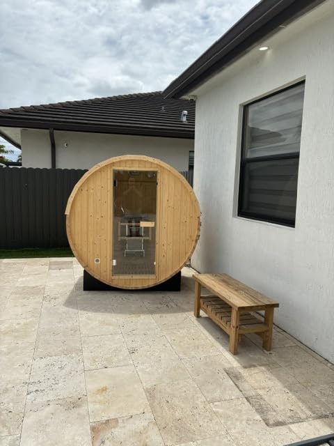 Outdoor Barrel Steam Sauna, 2 Person Wood Steam Sauna Room with 220V, Saunas Heater with Saunas Stone (Pine, 70.86