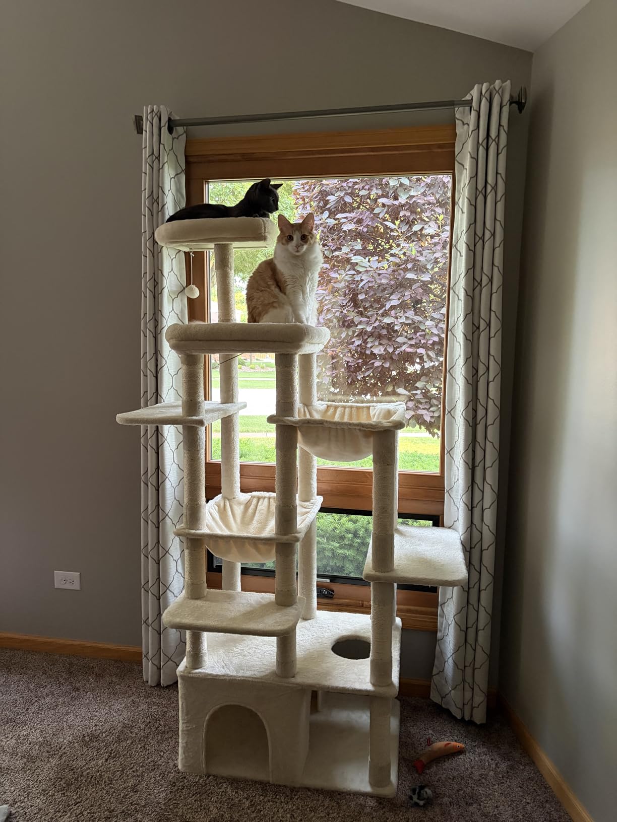 Heybly Heavy Duty Cat Tree, Tower for Indoor Cats Large Adult, Tall Cat Condo House with Extra-Large Baseboard, Multi-Level Plush Furniture with Scratching Posts, Hammock, Toy Balls, Light Gray HCT026W customer photo 1