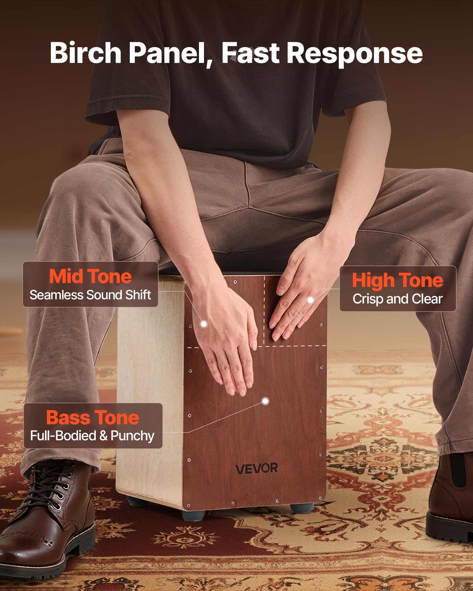 VEVOR Cajon Box Drum, with Internal Snare Wires, Compact and Lightweight Wooden Percussion Box, Birch Wood Drum Musical Instrument with Silicone Feet, for Beginners and Professionals, 10 x 10 x 15 in customer photo 2