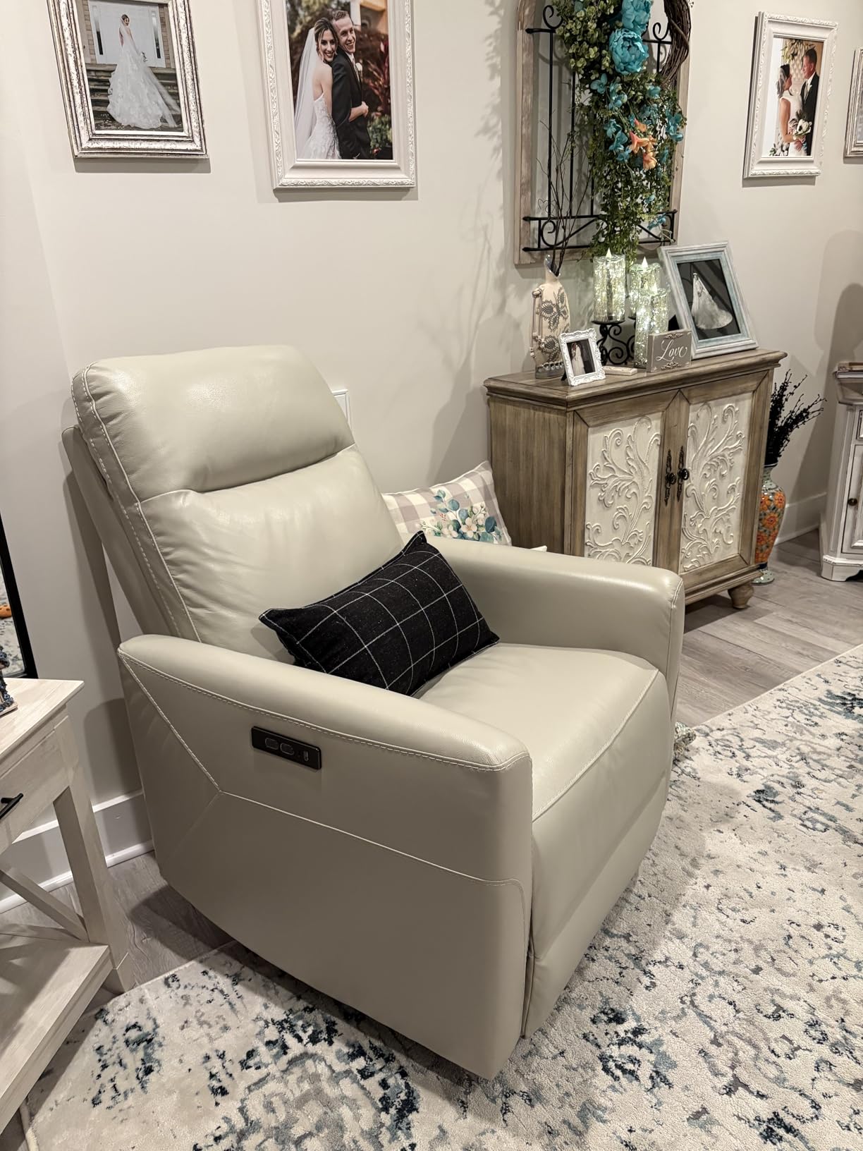 CHITA Power Recliner Chair for Adults, Electric Zero Clearance Wall Hugger Recliner for Small Spaces, Modern Living Room and RV Recliner Chair with Adjustable Power Headrest & Charging Ports, Cream customer photo 2