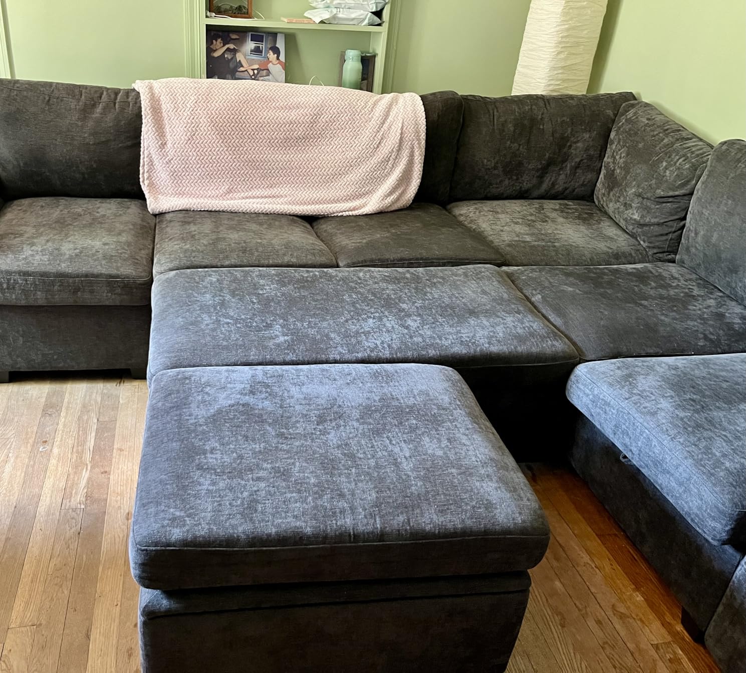 108 Inch Modular Sectional Sofa with Pull Out Bed, U Shaped 7 Seat Sectional Sleeper Sofa with Storage, Cloud Modular Couch, Light Gray customer photo 2