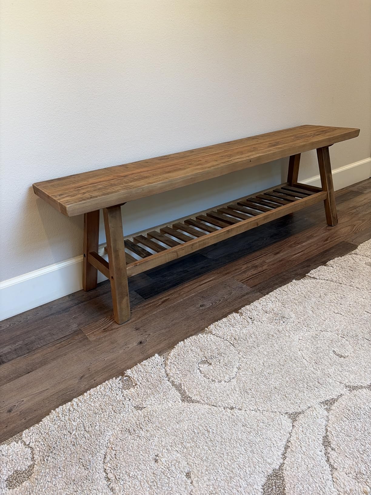 HOKYHOKY Reclaimed Solid Wood Bench-55 Inches Farmhouse Entryway Bench with Storage Shelf, Narrow Rustic Bench for Hallway, Kitchen, Bedroom, Dining customer photo 2