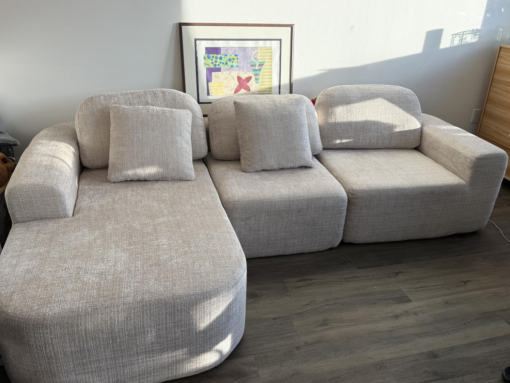 Dowinx 107'' Modular Sectional Sofa Couch with Chaise, No Assembly Required, Modern Bouclé-Inspired Upholstery, Convertible L-Shaped Design for Living Room - Ivory Beige customer photo 1