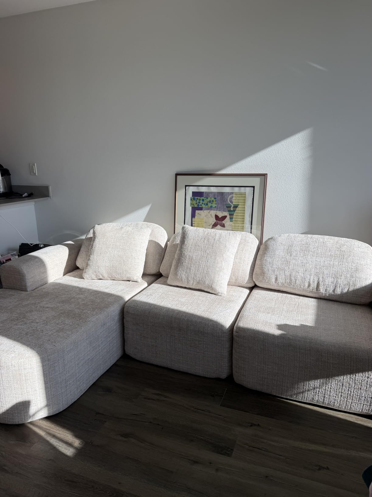 Dowinx 107'' Modular Sectional Sofa Couch with Chaise, No Assembly Required, Modern Bouclé-Inspired Upholstery, Convertible L-Shaped Design for Living Room - Ivory Beige customer photo 2