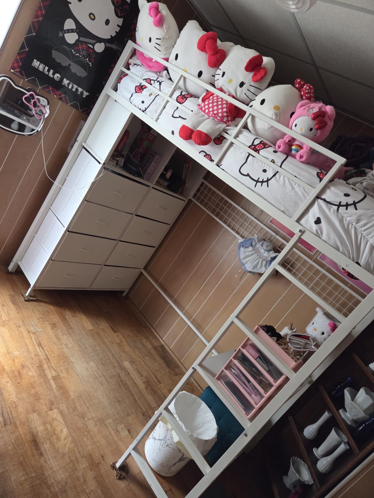 ADORNEVE Loft Bed Full Size with Desk and 8 Storage Drawers, LED Metal Loft Bed with Power Outlet, 2 Shelves & Clothing Rack, Bed with Safety Guardrail & Ladder, Space-Saving, White customer photo 1