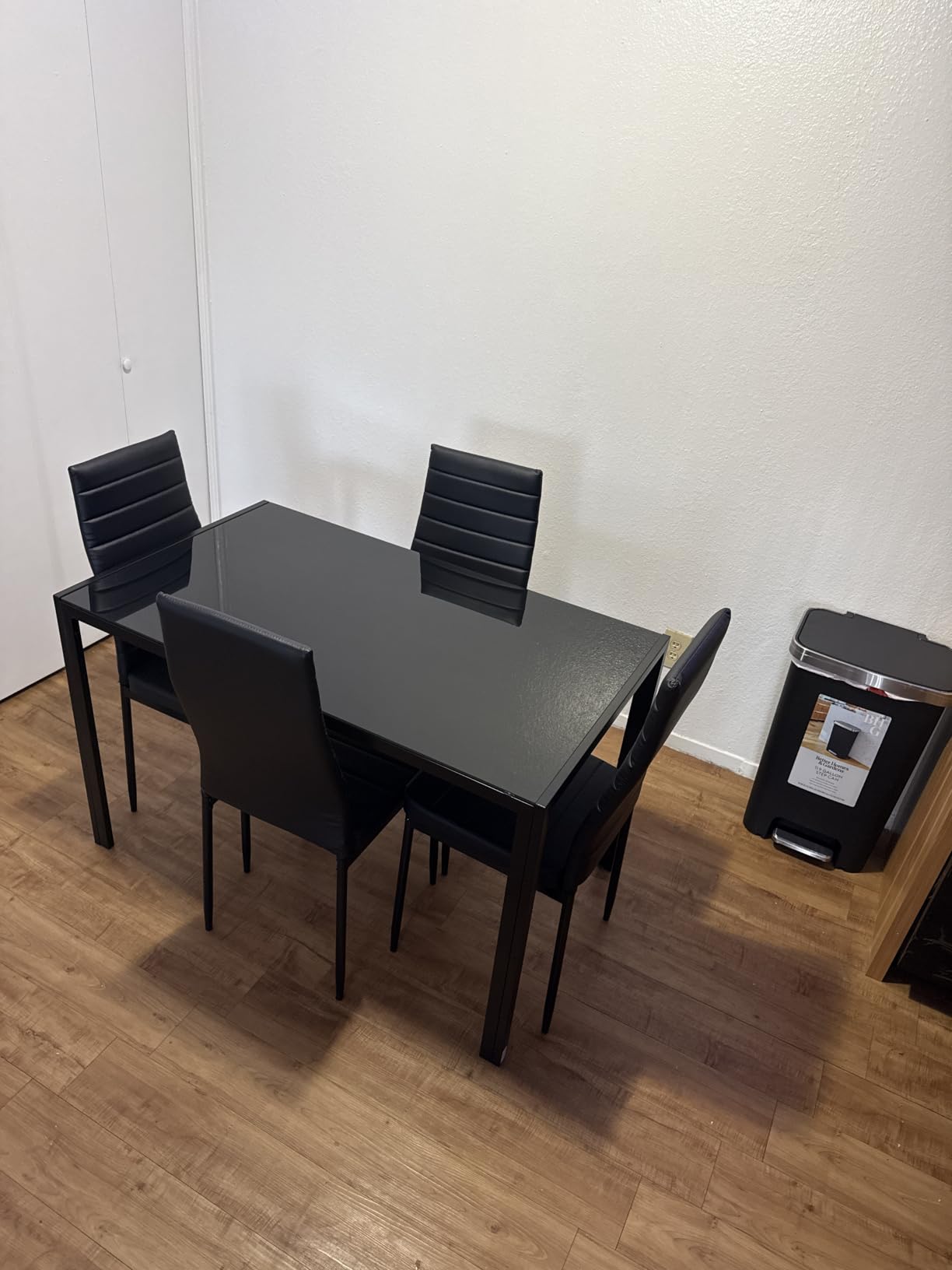 FDW | Dining Table Set for 4 | 5-Piece Glass Black Dining Table | Kitchen Table with 4 Upholstered Chairs and Faux Leather Cushions | Space-Saving and Modern Design | for Dining Room, Easy to Assemble customer photo 1