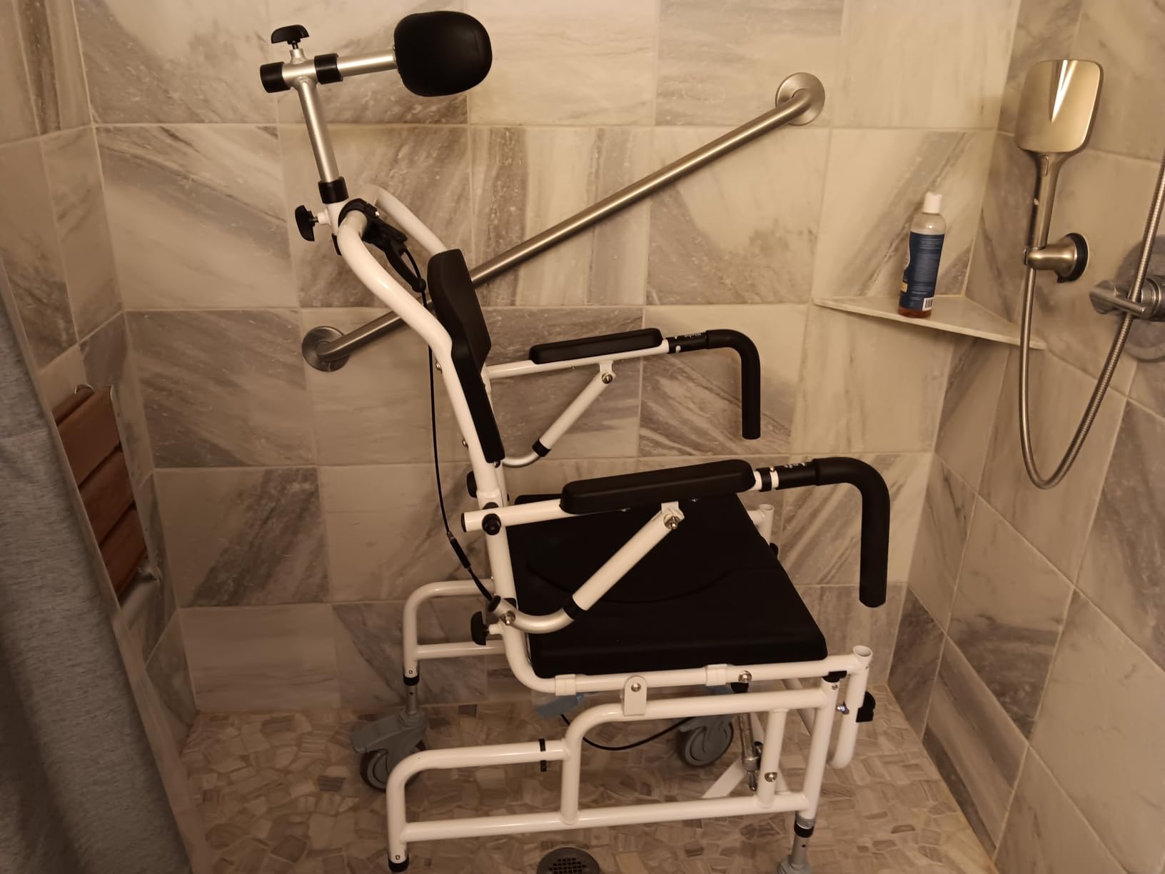 Eosprim Reclining Shower Chair with Wheels, Shower Wheelchair for Elderly and Disabled, Rolling Shower Chair with Commode, Bariatric Bathroom Wheelchair for Shower Use customer photo 1