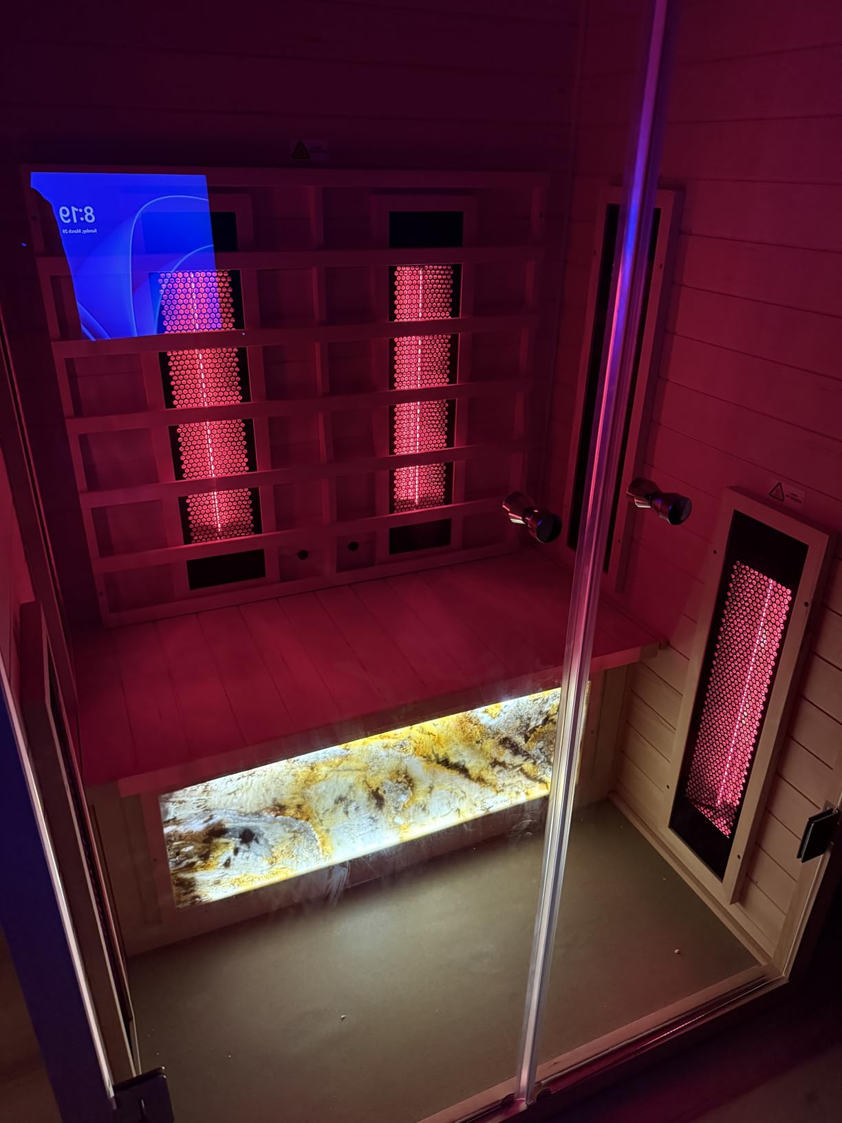 Outdoor Sauna 2 Person, Ceramic Infrared Saunas for Home, Ultra Low EMF Infrared Sauna, Mahogany Wood Home Sauna Room with Bluetooth Speakers, LED Reading Lamps, Chromotherapy Lights customer photo 2