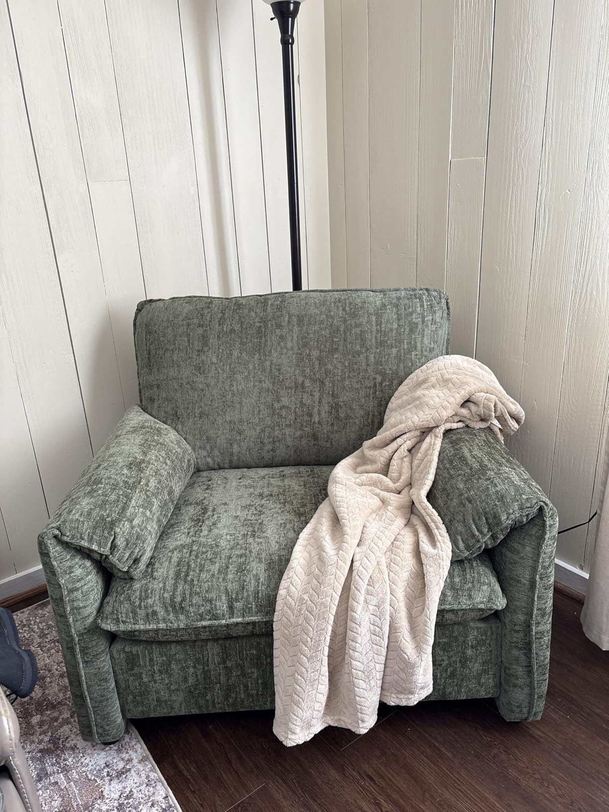 ONBRILL Oversized Accent Chair, 41 Inch Chenille Fabric Armchair, Comfy Single Sofa Chair with Padded Arms, Pocket Spring Cushion, Modern Reading Chair for Living Room, Bedroom, Grey customer photo 2