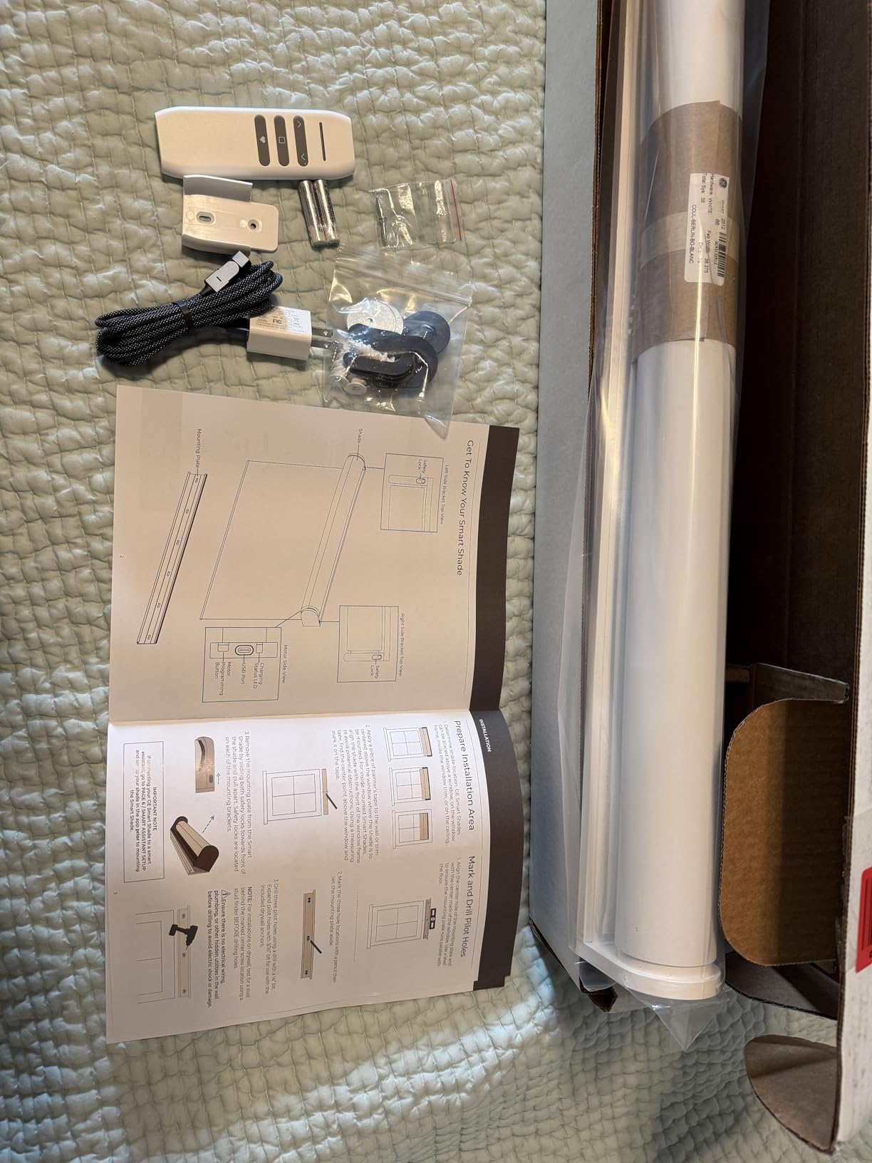 GE Smart Shades, Rechargeable Battery Roller Shade with Remote Control, Blackout White Fabric, White Hardware, 38-in Wide, 1 Count customer photo 1