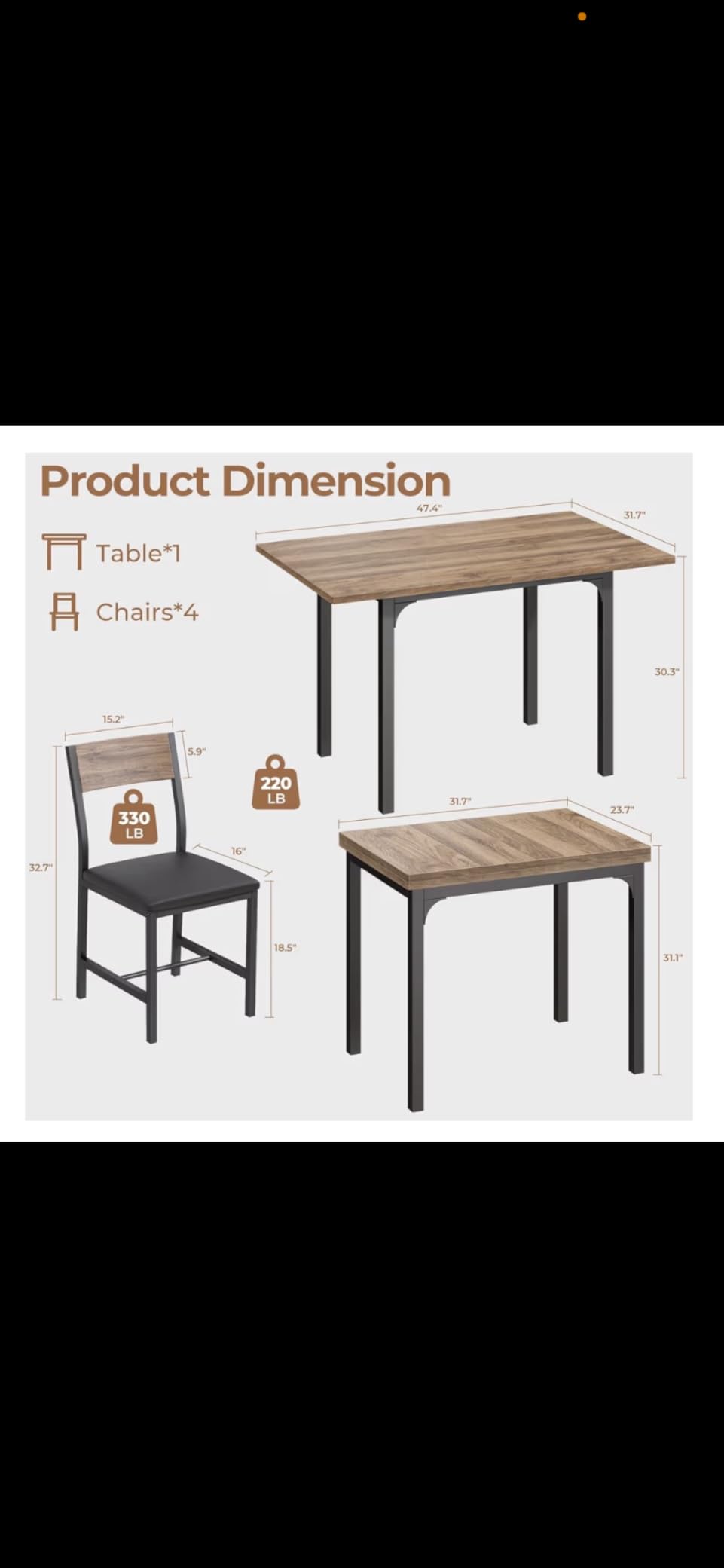 IRONCK 5-Piece Dining Table Set for 4, Extendable Kitchen Table Chairs Set of 4, Dining Room Table with 4 Upholstered Chairs, Folding for Small Space, Apartment, Walnut customer photo 1