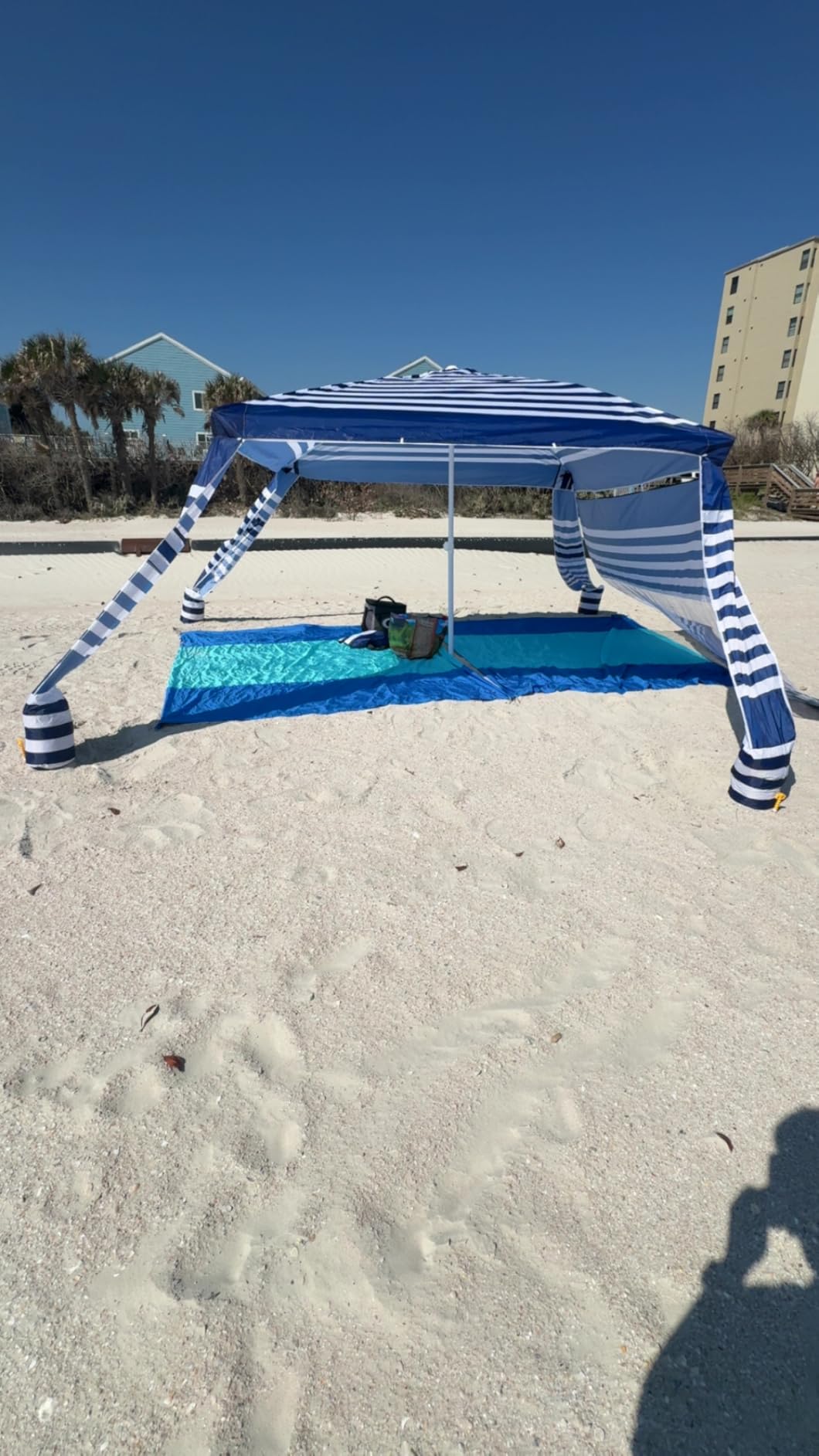 MoKo Beach Cabana, 8x8 Large Beach Canopy with Side Wall, UPF 50+ Protection Easy Setup Beach Tent Sun Shelter, Adjustable Height Wind Resistant Cabana Beach Tent for Whole Family, Navy Stripes customer photo 2