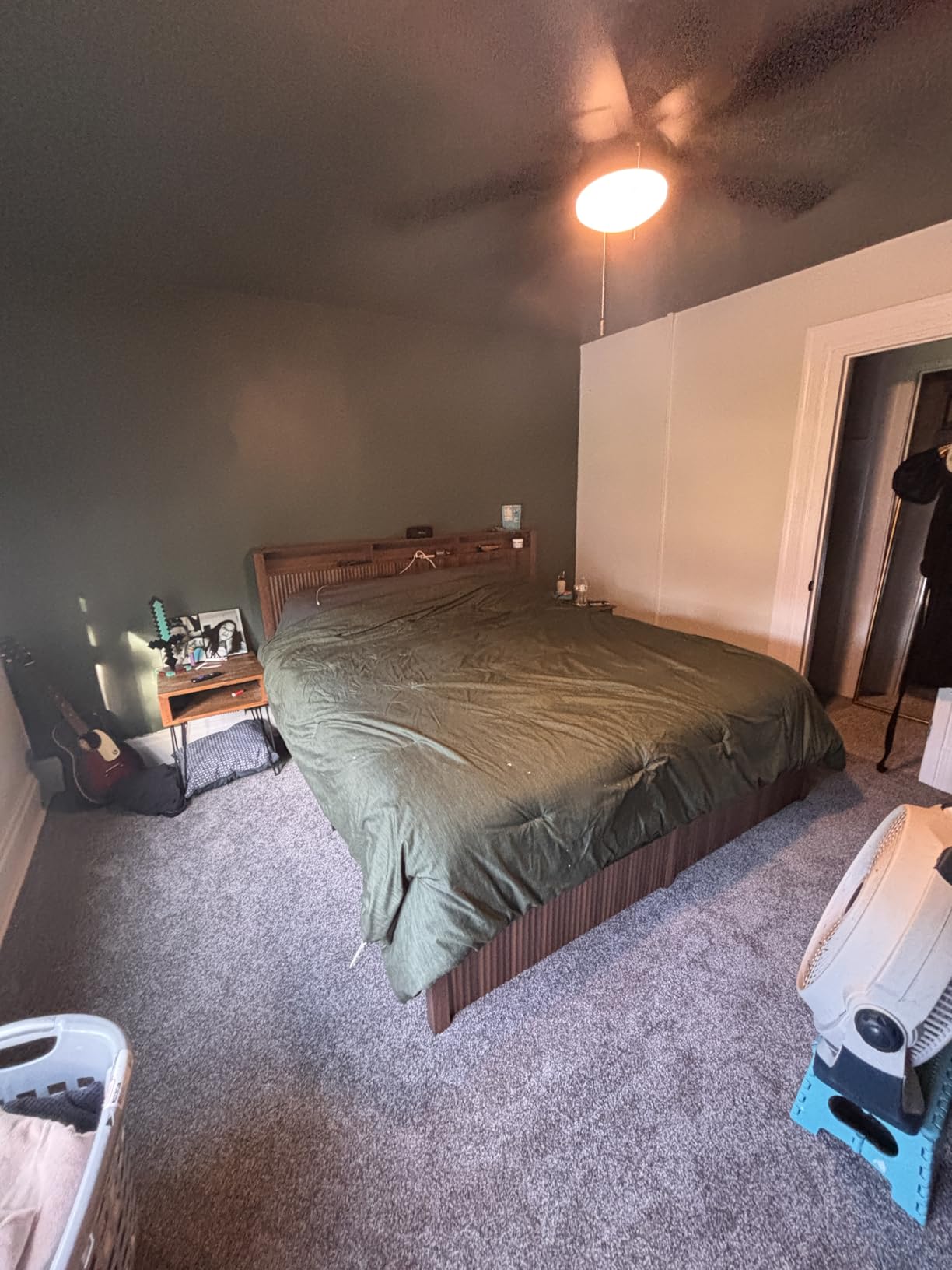 CypBed Queen Size Bed Frame with Headboard and Storage Drawers, Queen Bed Frame with LED Light and Charging Port, Farmhouse Wavy Wood Design, Wood & Metal Platform, Noise-Free, No Box Spring Needed customer photo 2