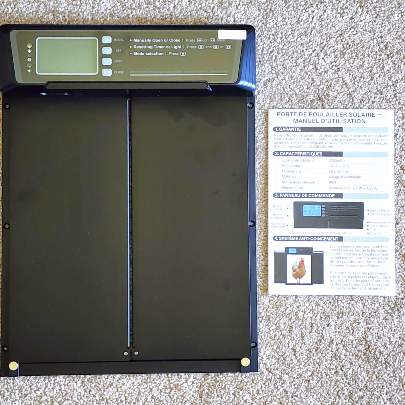 INNOLAND Large Size Automatic Chicken Coop Door Solar Powered - Timer/Manual Mode, Solar Chicken Coop Door Anti-Pinch, Aluminum Alloy Chicken Door | 20M Remote Control | Higher Battery Capacity customer photo 1