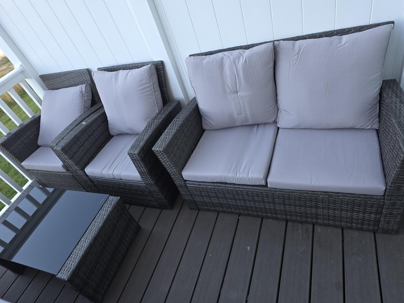 Wisteria Lane Patio Furniture Set, Wicker Outside Outdoor Furniture for All Weather, Patio Sofa with High Backrest Support and Wide Armrest for Backyard, Balcony, Deck, Porch, Navy Blue customer photo 1