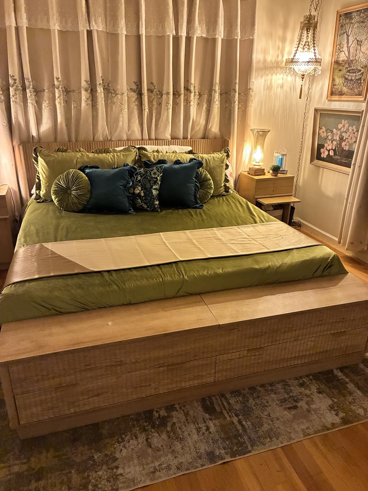 T4TREAM Fluted Queen Size Bed Frame with Wingback Headboard, Footboard Storage Bench with Built-in Drawers & Lift-Up Compartments, Wood & Steel Platform Bed, No Box Spring Needed, Natural Oak customer photo 1