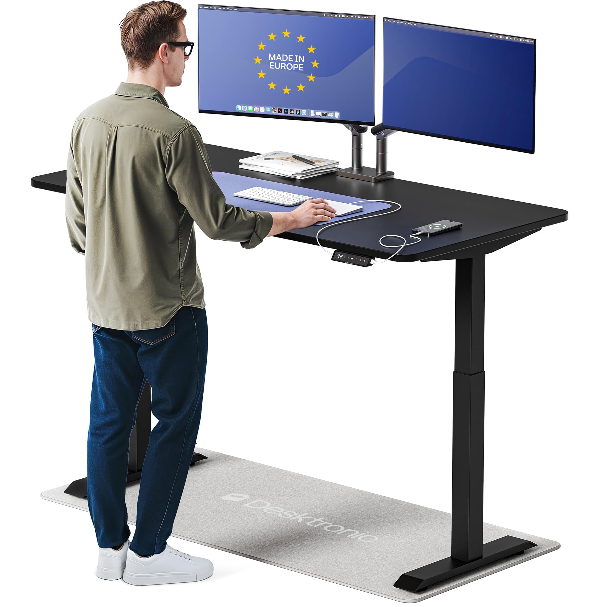 Desktronic HomeOne Standing Desk 60x30 - Ergonomic Sit Stand Home Office Desk, Made in Europe, Electric Dual Motor Height Adjustable, USB & USB-C Charging, Wobble-Free, Touchscreen, 3 Memory Presets customer photo 1
