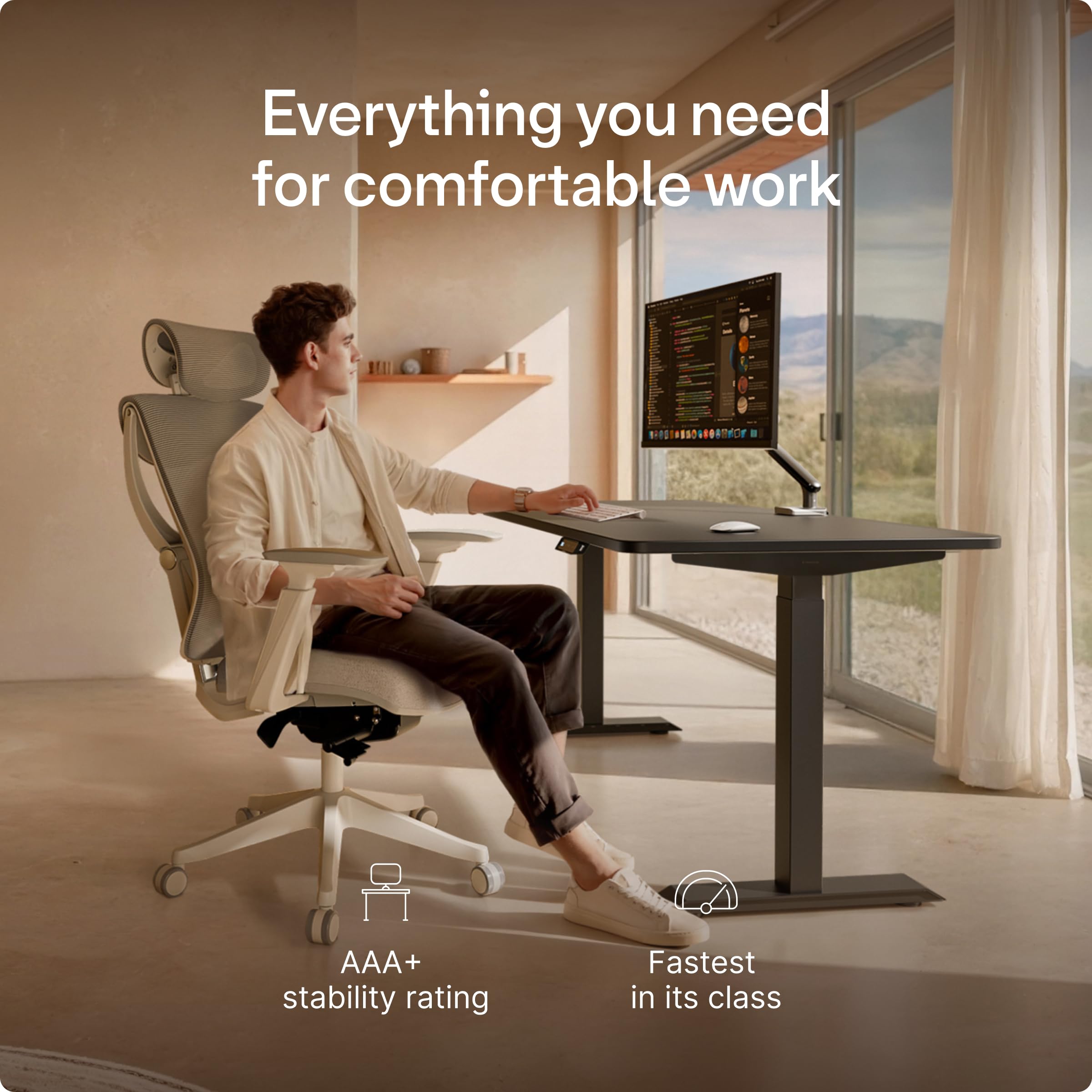 Desktronic HomeOne Standing Desk 60x30 - Ergonomic Sit Stand Home Office Desk, Made in Europe, Electric Dual Motor Height Adjustable, USB & USB-C Charging, Wobble-Free, Touchscreen, 3 Memory Presets customer photo 2