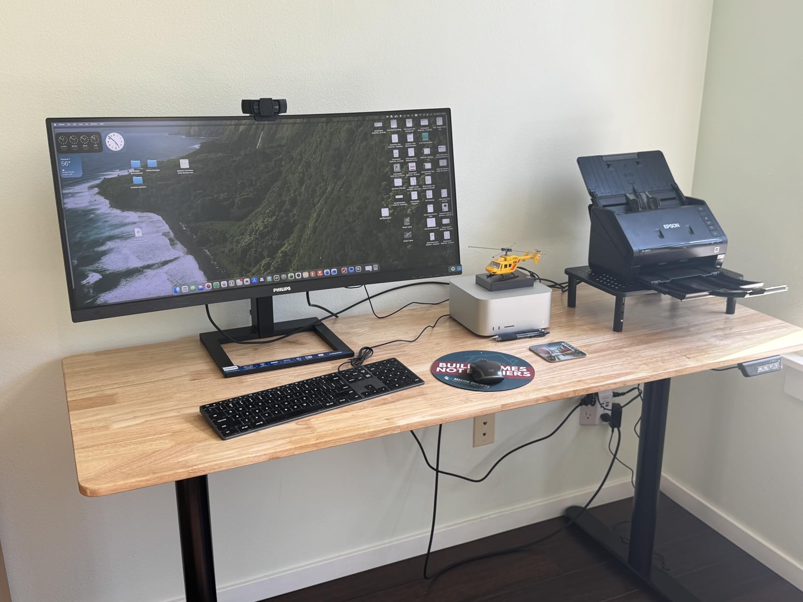 FLEXISPOT Solid Wood Standing Desk, One-Piece Real Wood Desktop, Electric Height Adjustable Desk for Home Office, 176 LBS Capacity (60