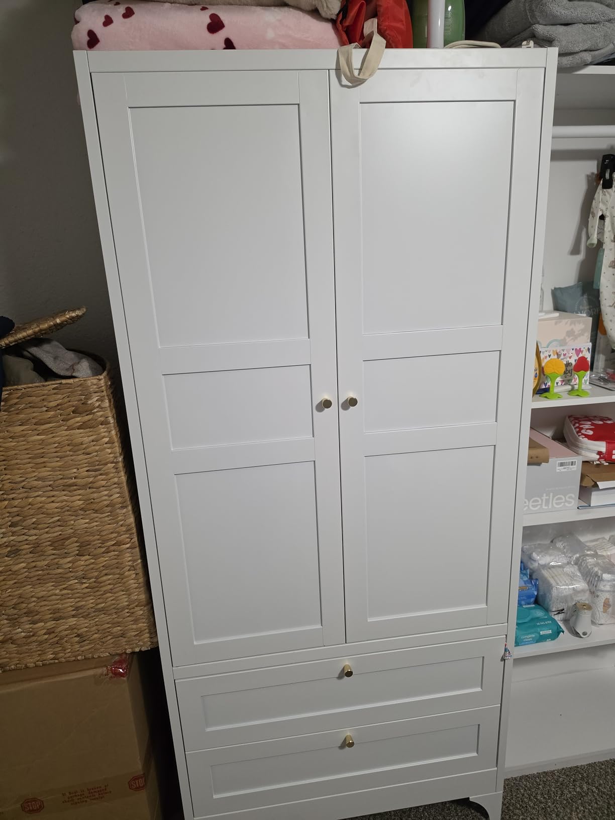BYNSOE Metal Armoire Wardrobe Closet with 2 Drawers 71'' Wardrobe Cabinet with Drawers and Hanging Rail Metal Closet with Adjustable Shelves for Bedroom. (Black, with 2 Drawers) customer photo 1
