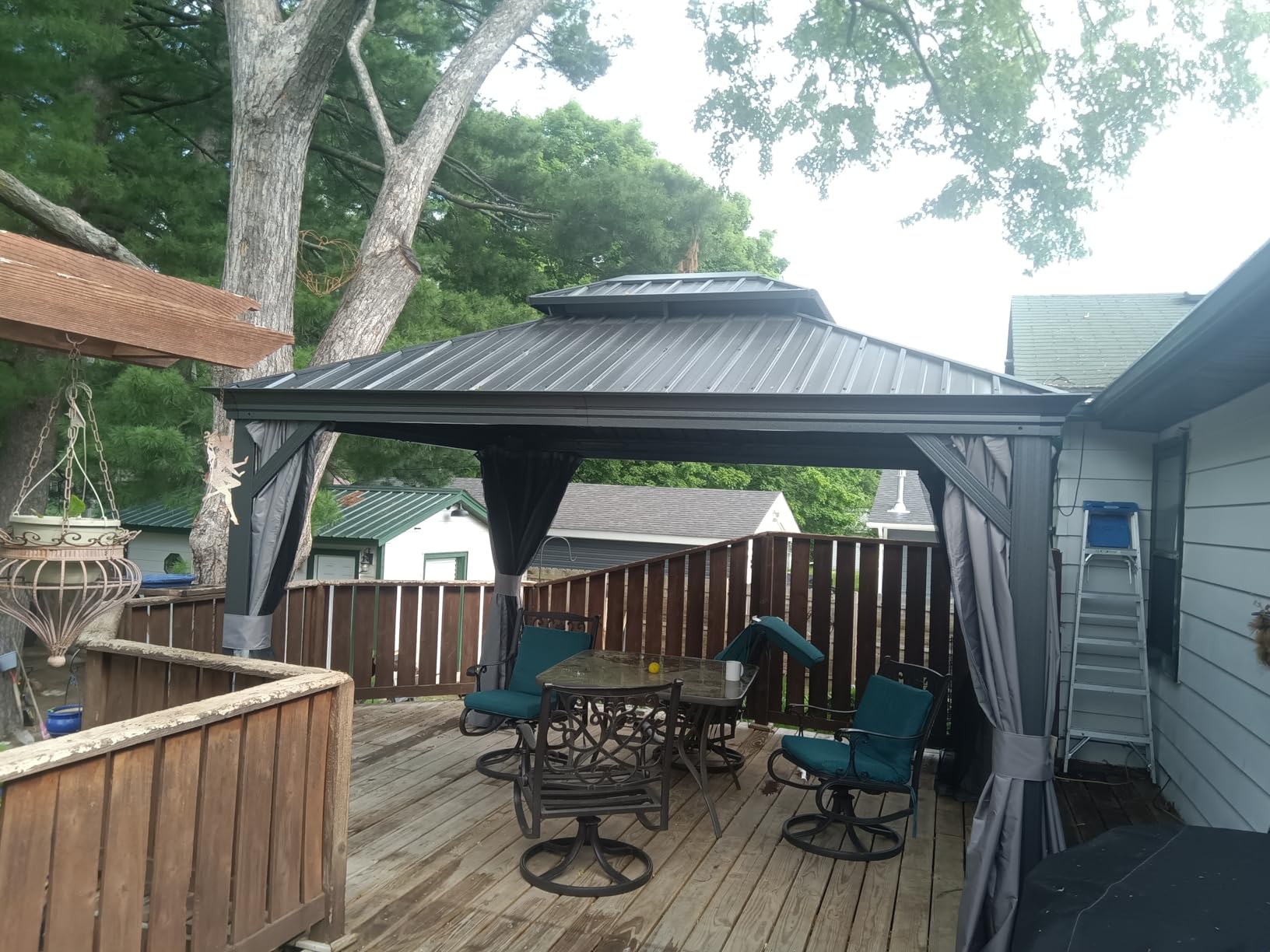 Kozyard Alexander 10' x 14' Hardtop Gazebo, Aluminum Frame with Galvanized Steel Double Roof, Outdoor Permanent Pavilion with Curtains and Netting for Patio, Backyard, Deck, Lawn (Brown) customer photo 1