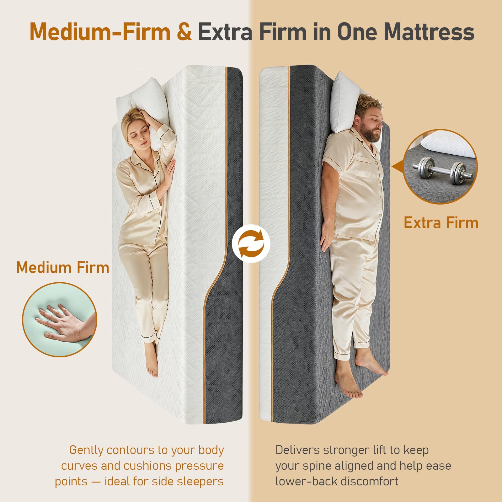Extra Firm Queen Mattress 12-Inch: 2 Bonus Pillows, Extra & Medium Firm Dual Side Flippable, Dual Firmness Memory Foam for Back Pain, Removable Ice Silk Comfy Cover, CertiPUR-US Certified, 80x60 customer photo 2