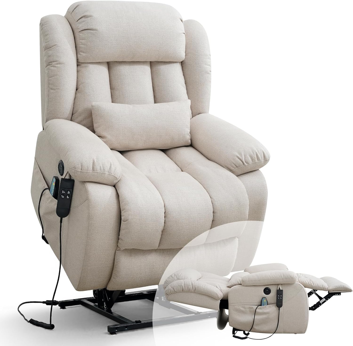 Infinite Position Lay Flat Lift Recliner Chair for Adults, Dual Motor Power Lift Chair for Elderly with Massage & Heating, USB Ports, Remote Control & Lumbar Pillow, Linen Fabric (Ivory) customer photo 1