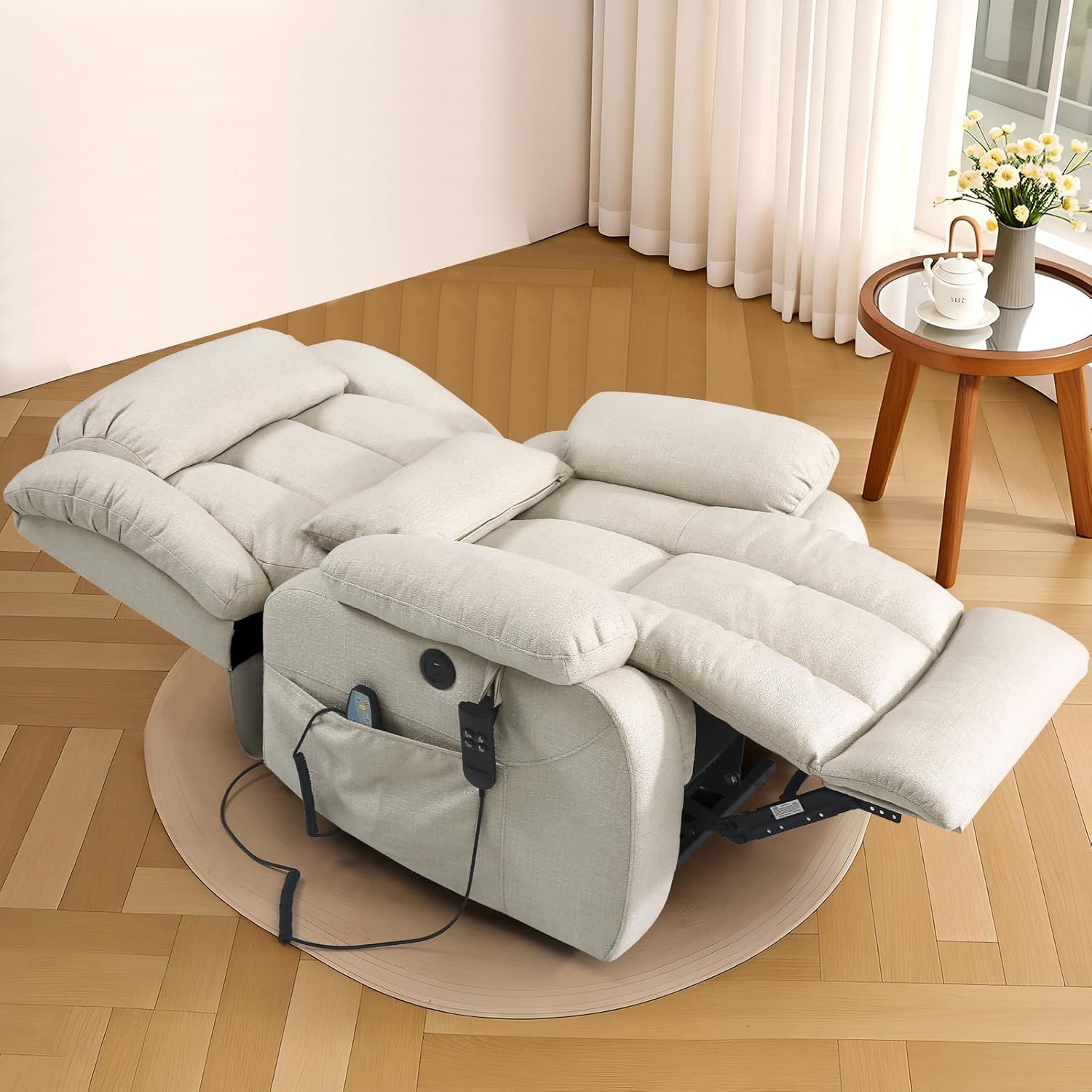 Infinite Position Lay Flat Lift Recliner Chair for Adults, Dual Motor Power Lift Chair for Elderly with Massage & Heating, USB Ports, Remote Control & Lumbar Pillow, Linen Fabric (Ivory) customer photo 2