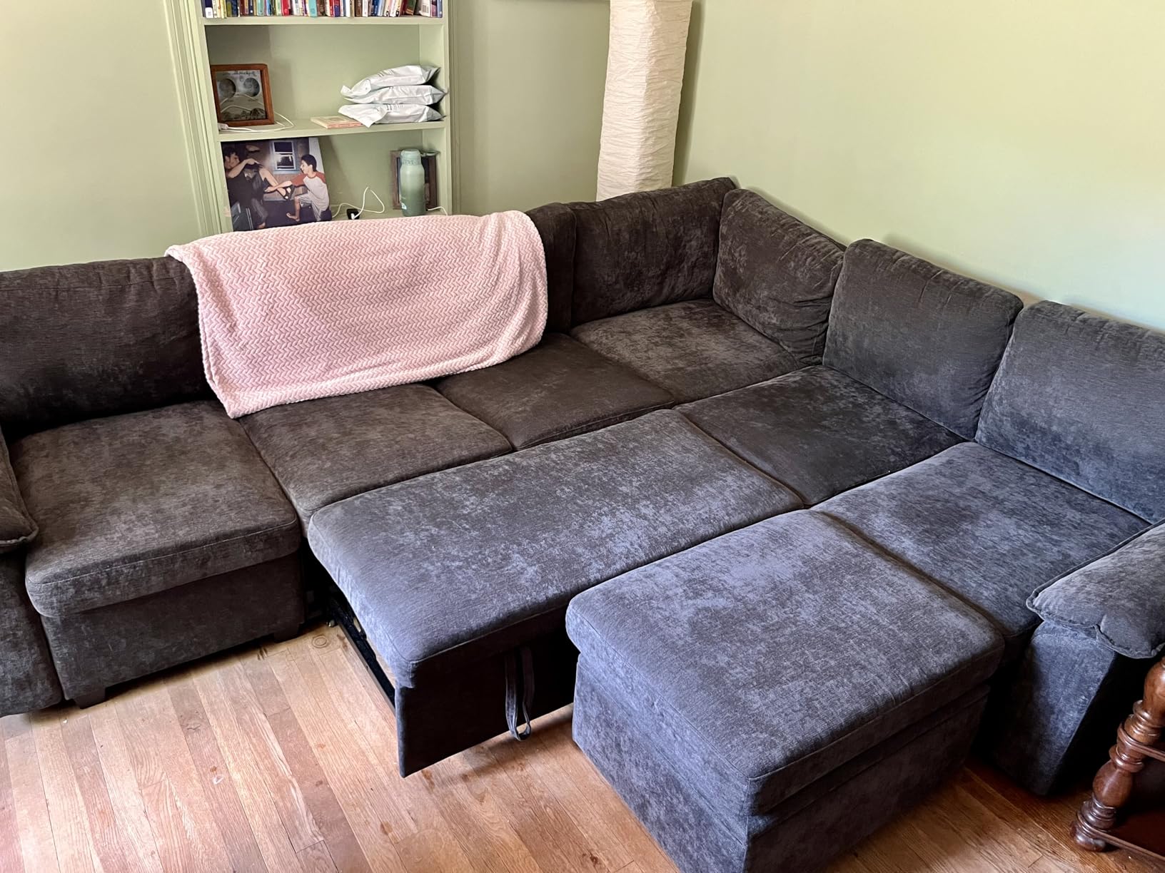 85 Inch Modular Sectional Sofa with Pull Out Bed, L Shaped 5 Seat Sectional Sleeper Sofa with Storage, Sectional Couches for Living Room, Cloud Modular Couch, Removable Sofa Cover, Dark Grey customer photo 1