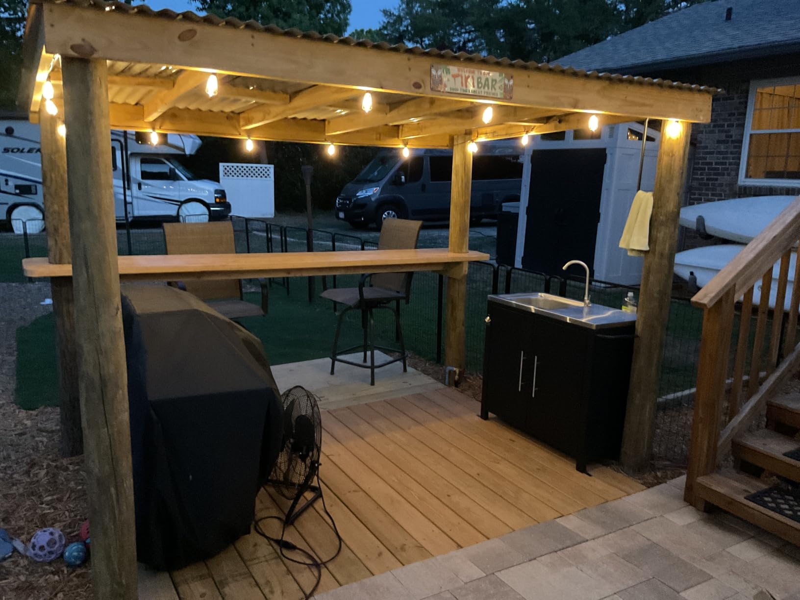 Outdoor Grill Table with Sink, Metal Worktable Kitchen Cabinet Island w/ 304 Stainless Steel Sink, Foldable Top and Storage Cabinet, Rolling Grill Cart with Wheels for Garden, Backyard and Lawn customer photo 2