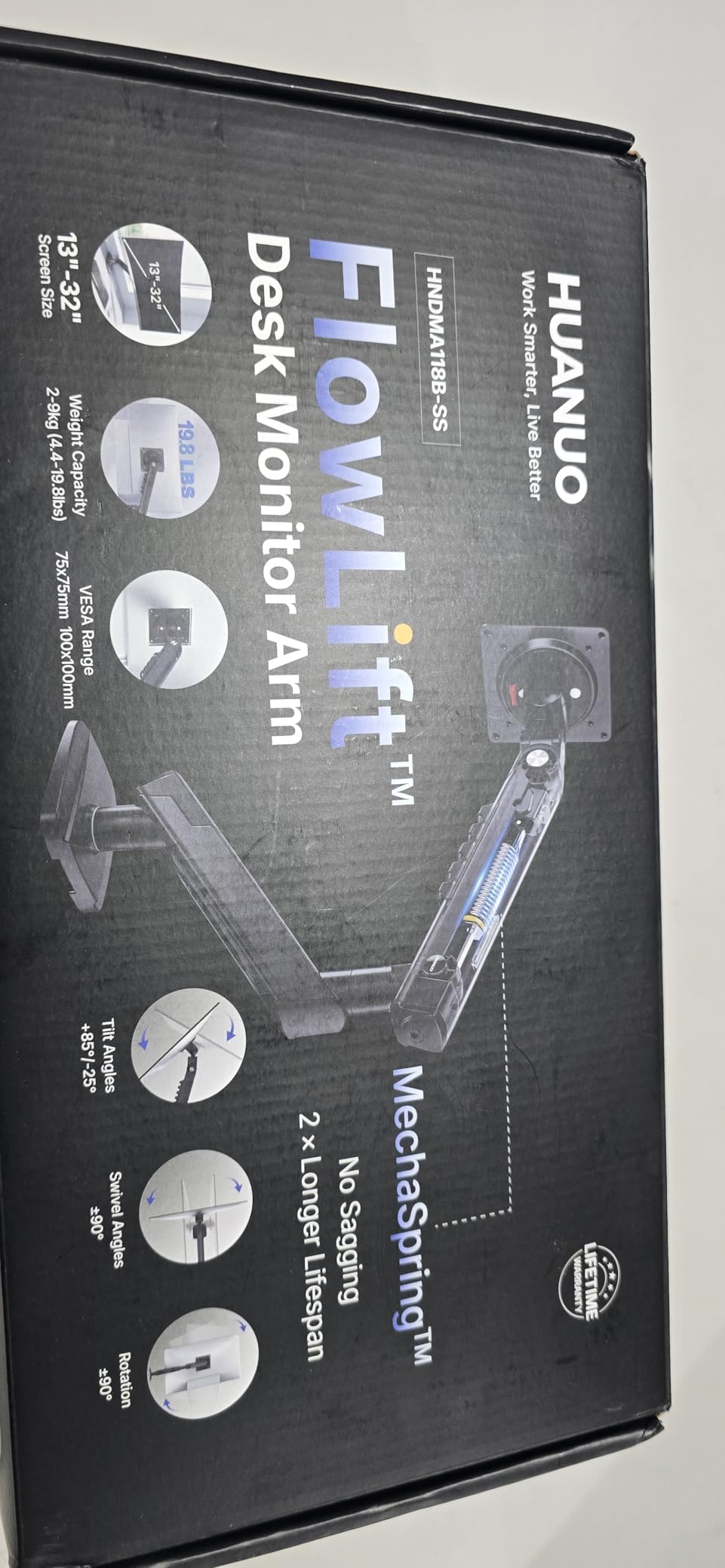 HUANUO FlowLift Pro Monitor Arm for 13-32 Inch Screens, MechaSpring Monitor Mount, Fully-Adjustable Monitor Stand with Tilt/Swivel/Rotation, Tool-Free VESA Mount, C-Clamp/Grommet Base, Max Load 19.8 lbs customer photo 2