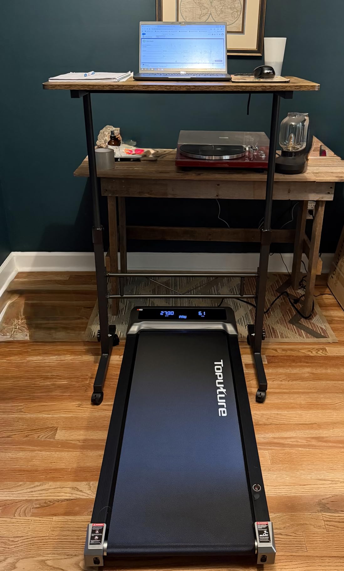 TOPUTURE Walking Pad with 10% Incline, 3.0HP Brushless Quiet Under Desk Treadmill, Portable Treadmills for Home/Office, Running Machine 300 lbs Capacity with RGB LED Screen, Remote Control/App Control customer photo 1