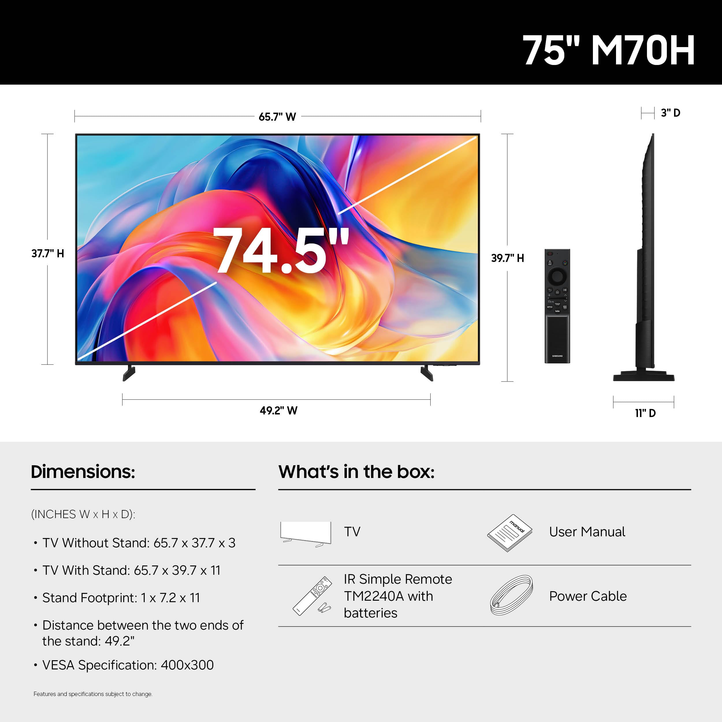 Samsung 75-Inch Class Mini LED M70H Series Samsung Vision AI Companion Smart TV (2026 Model, 75M70H) Processor 4K, Pure Spectrum Color, Motion Xcelerator + DLG 120Hz customer photo 2