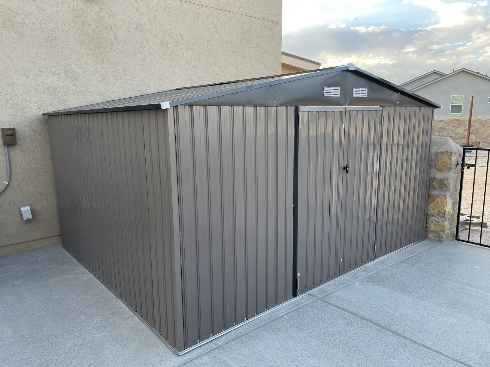 GVDV 12x10 FT Outdoor Metal Storage Shed, Durable Garden Shed with Reinforced Sidewall Girts & Updated Frame Structure, All-Weather Shelter for Backyard, Patio, Tool, Bike Storage customer photo 1