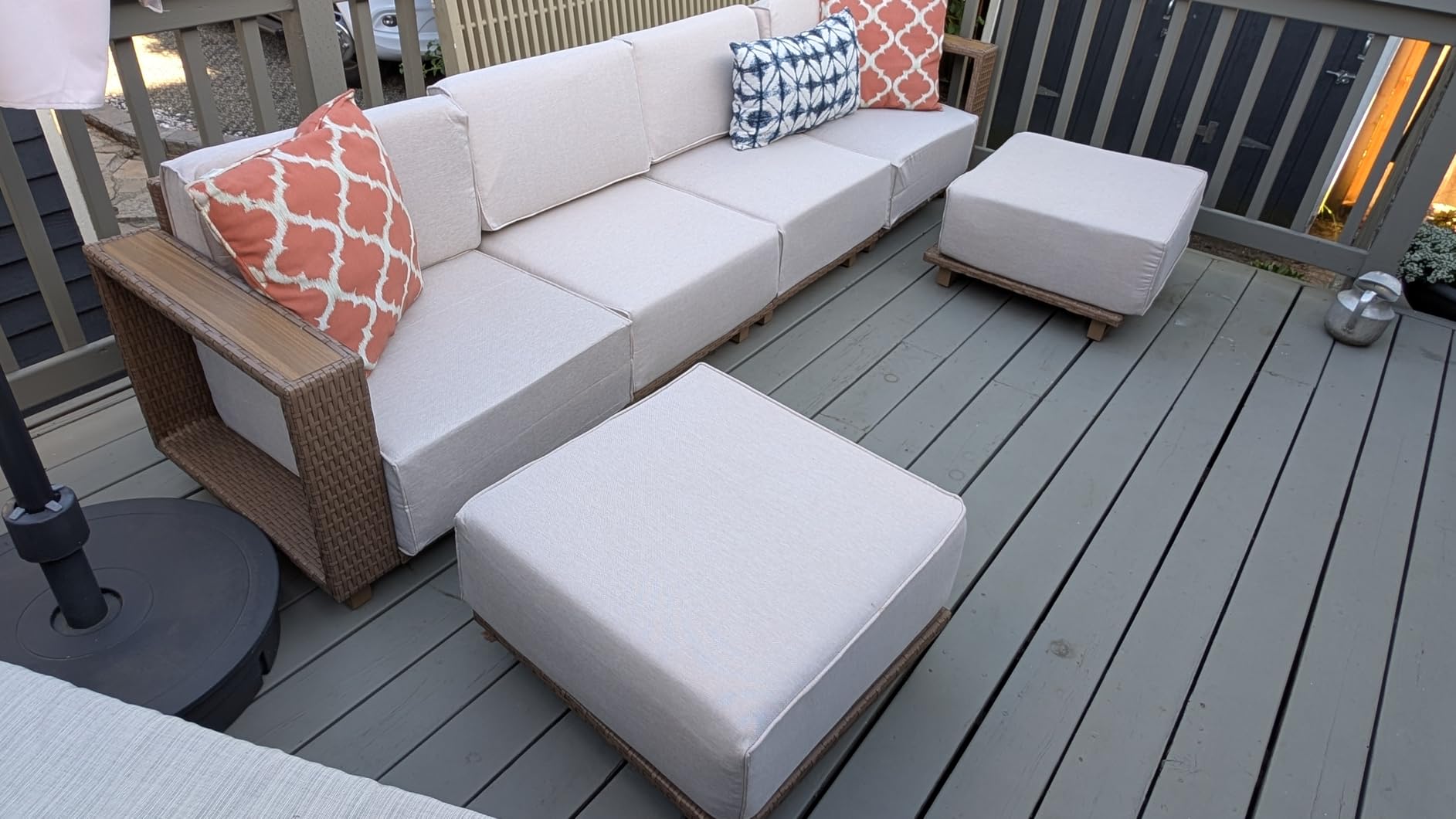 MIXPATIO Patio Sectional Furniture Set, 6 Piece Outdoor Wicker Sofa Couch Set, Yellow Rattan Modular Outdoor Conversation Sets with 10