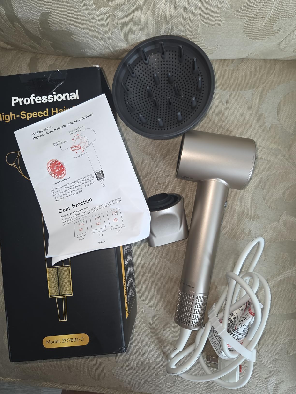 Hair Dryer, 160,000 RPM High-Speed Ionic Blow Dryer with Diffuser, Gold customer photo 2