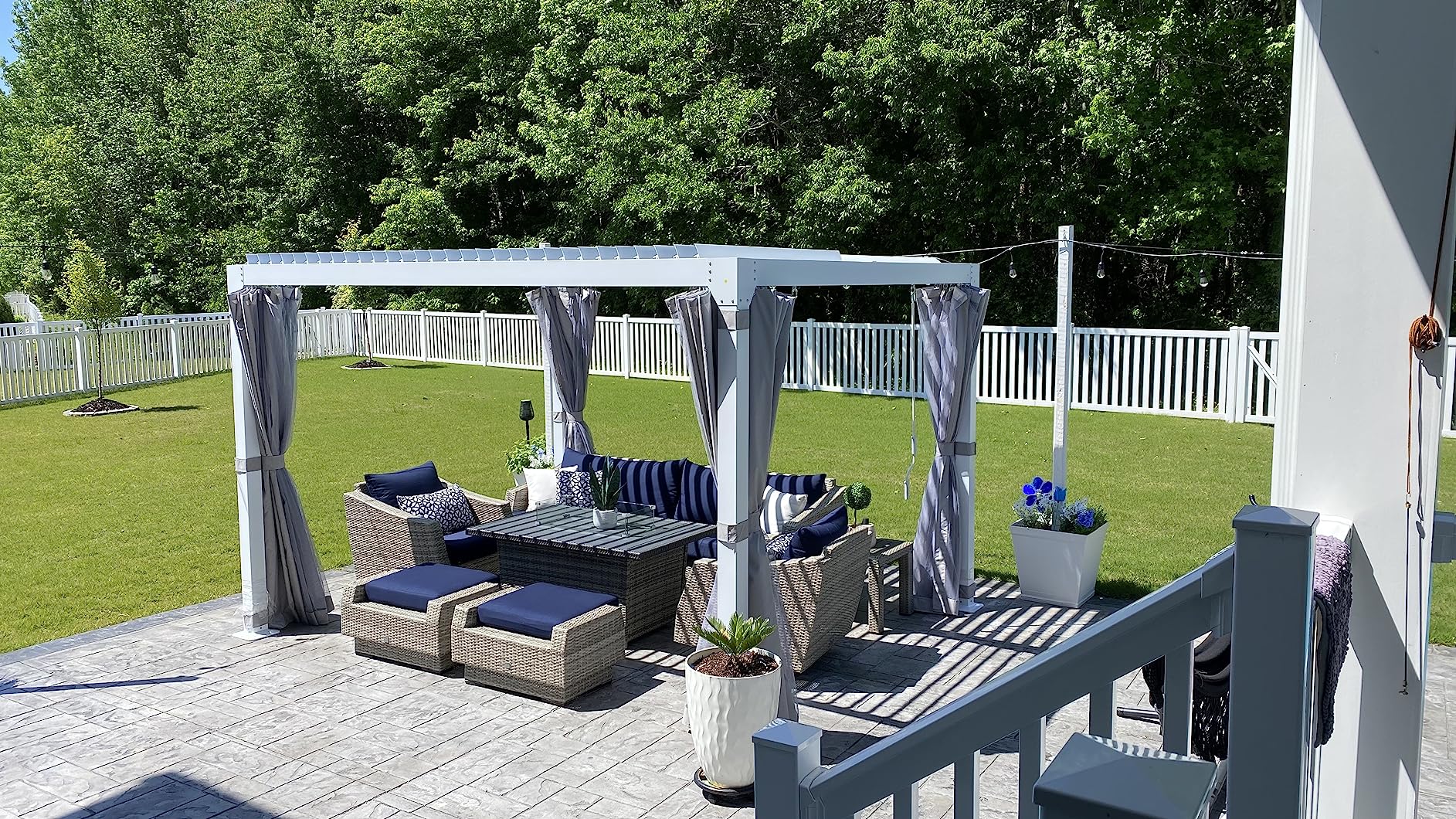 MELLCOM Motorized Louvered Pergola 12x16, Solar & Electric Powered with LED Lights and 6 Side Screens, Aluminum Adjustable Louvered Roof, Weatherproof Outdoor Shelter customer photo 2