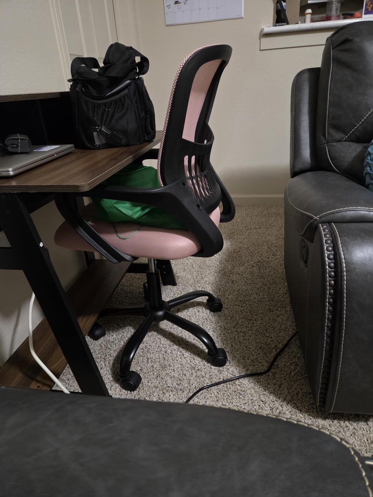 DUMOS Home Office Chair - Ergonomic Mid Back Mesh Desk Chair with Lumbar Support & Rocking Mode, Height Adjustable, Fixed Armrest, for Conference, Computer, 360 Swivel, Adults, Black customer photo 1